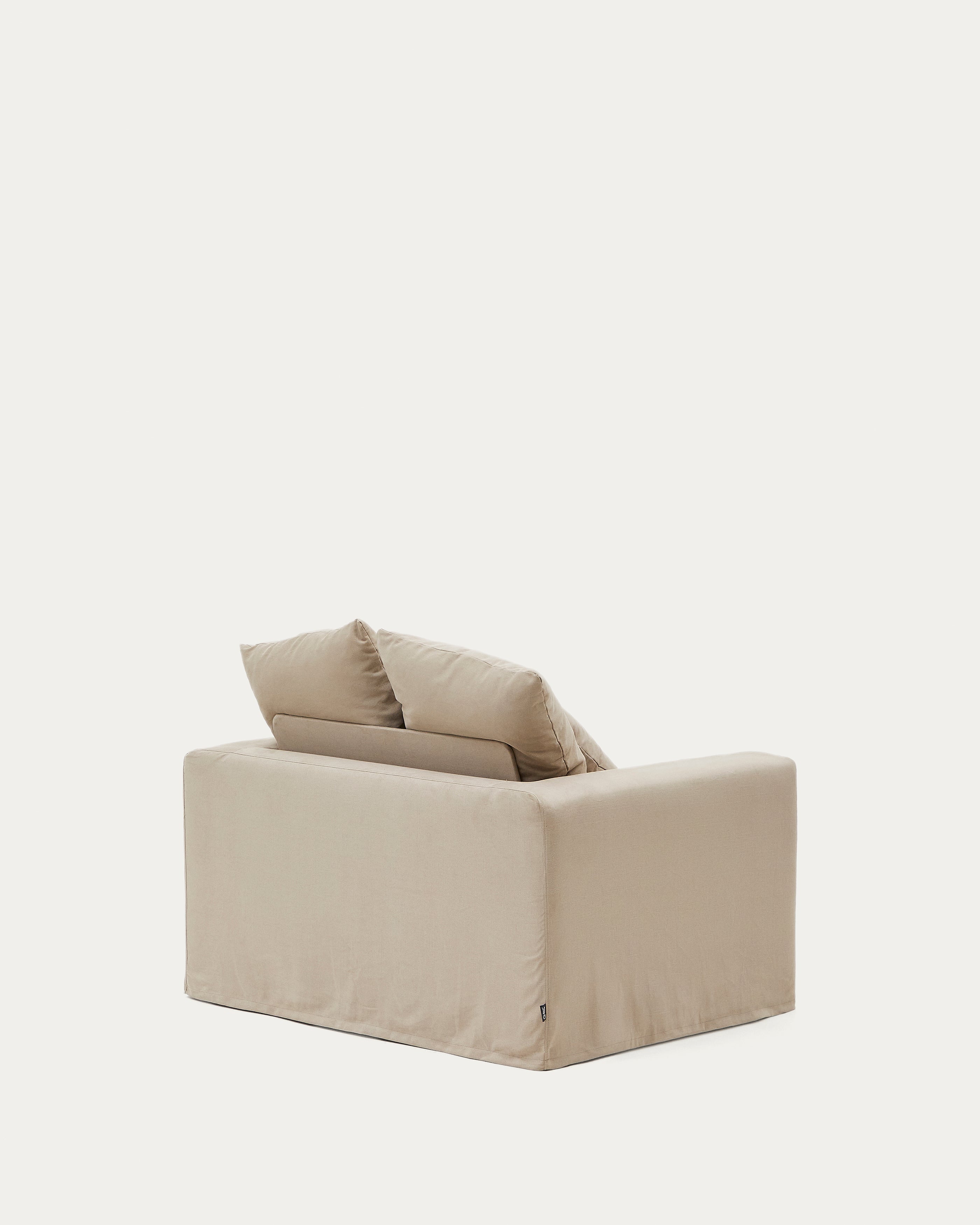 Nora armchair with removable cover with linen and cotton cushion in taupe 140cm - Product Image