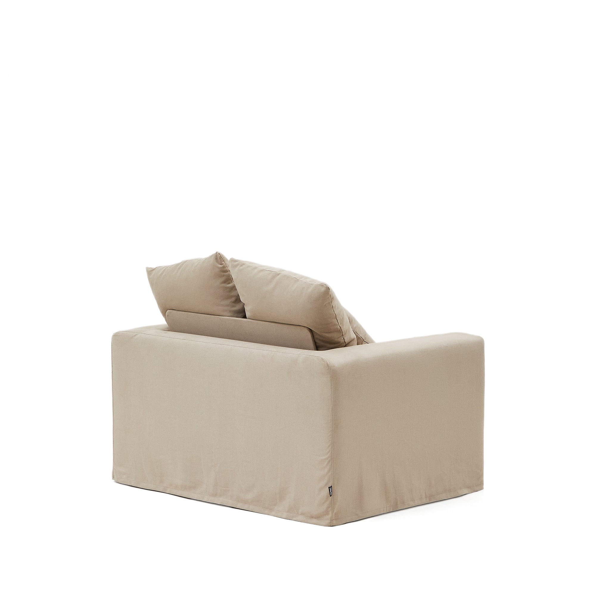 Nora armchair with removable cover with linen and cotton cushion in taupe 140cm - Product Image