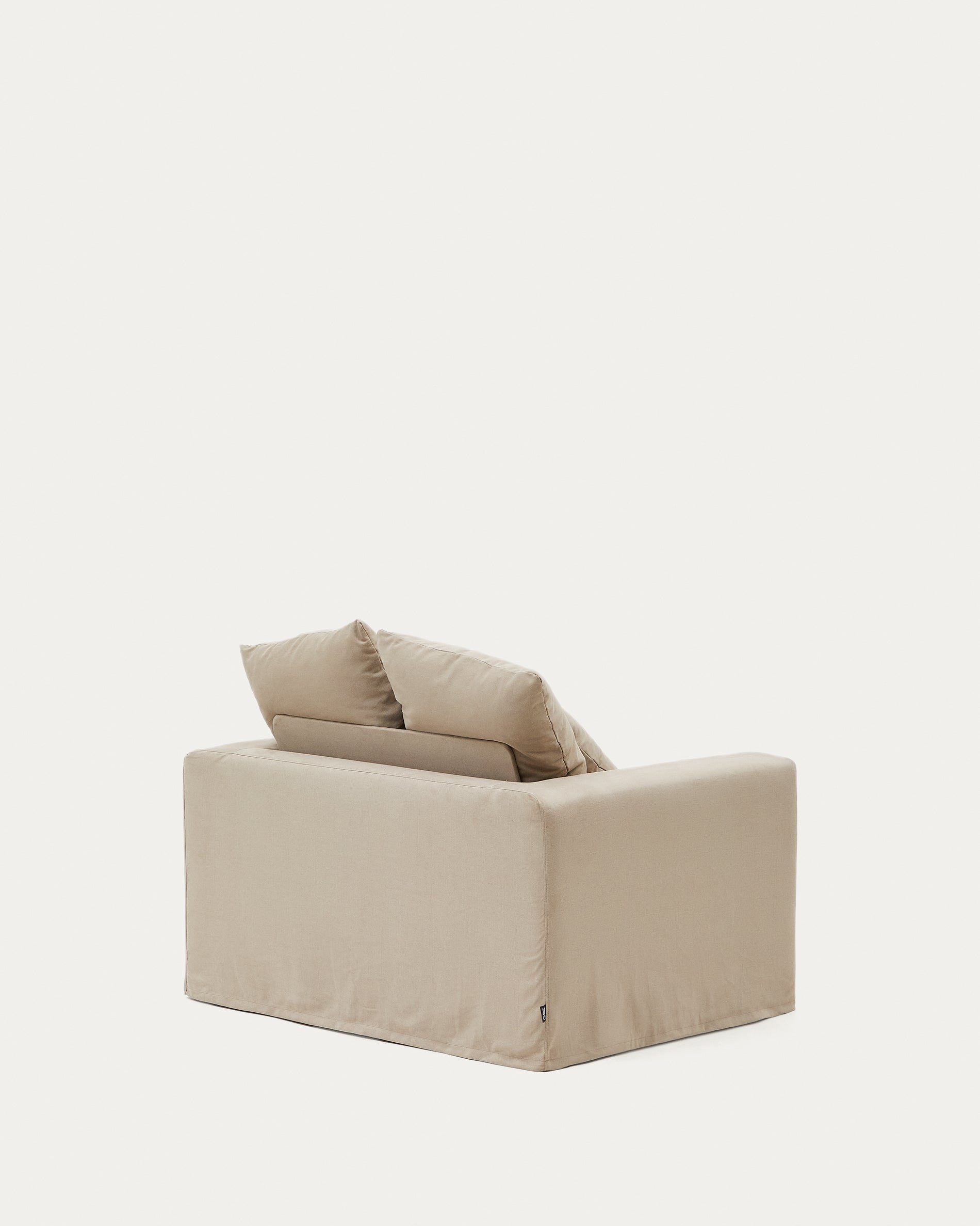 Nora armchair with removable cover with linen and cotton cushion in taupe 140cm - Product View