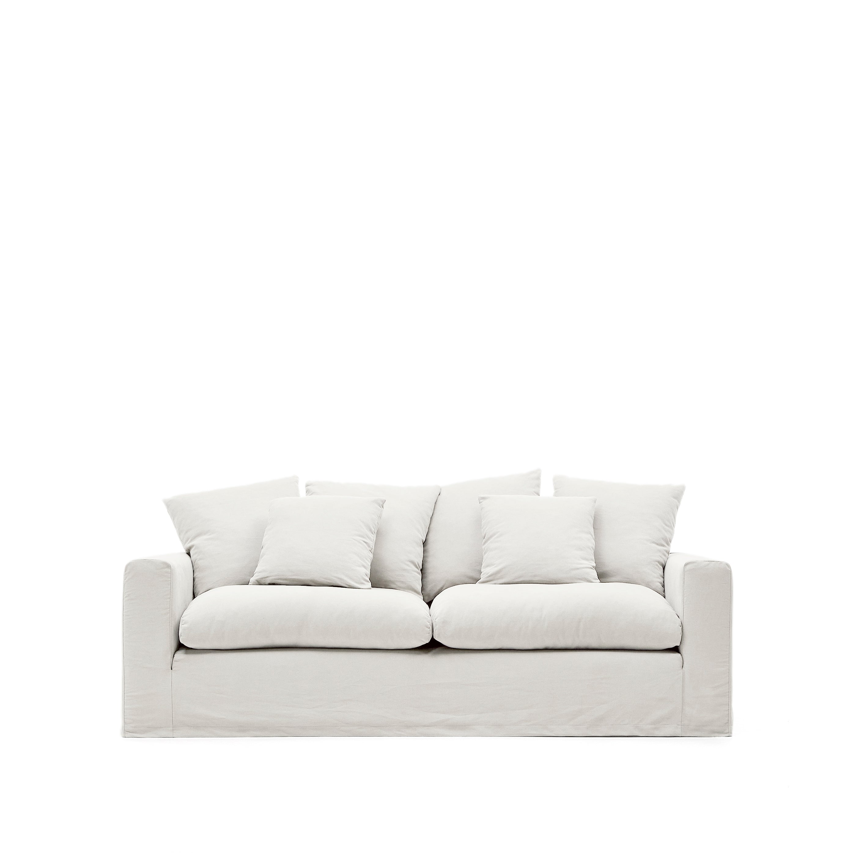 Nora 3-seater sofa with removable cover with linen and cotton cushions in ecru 240cm - Product Image