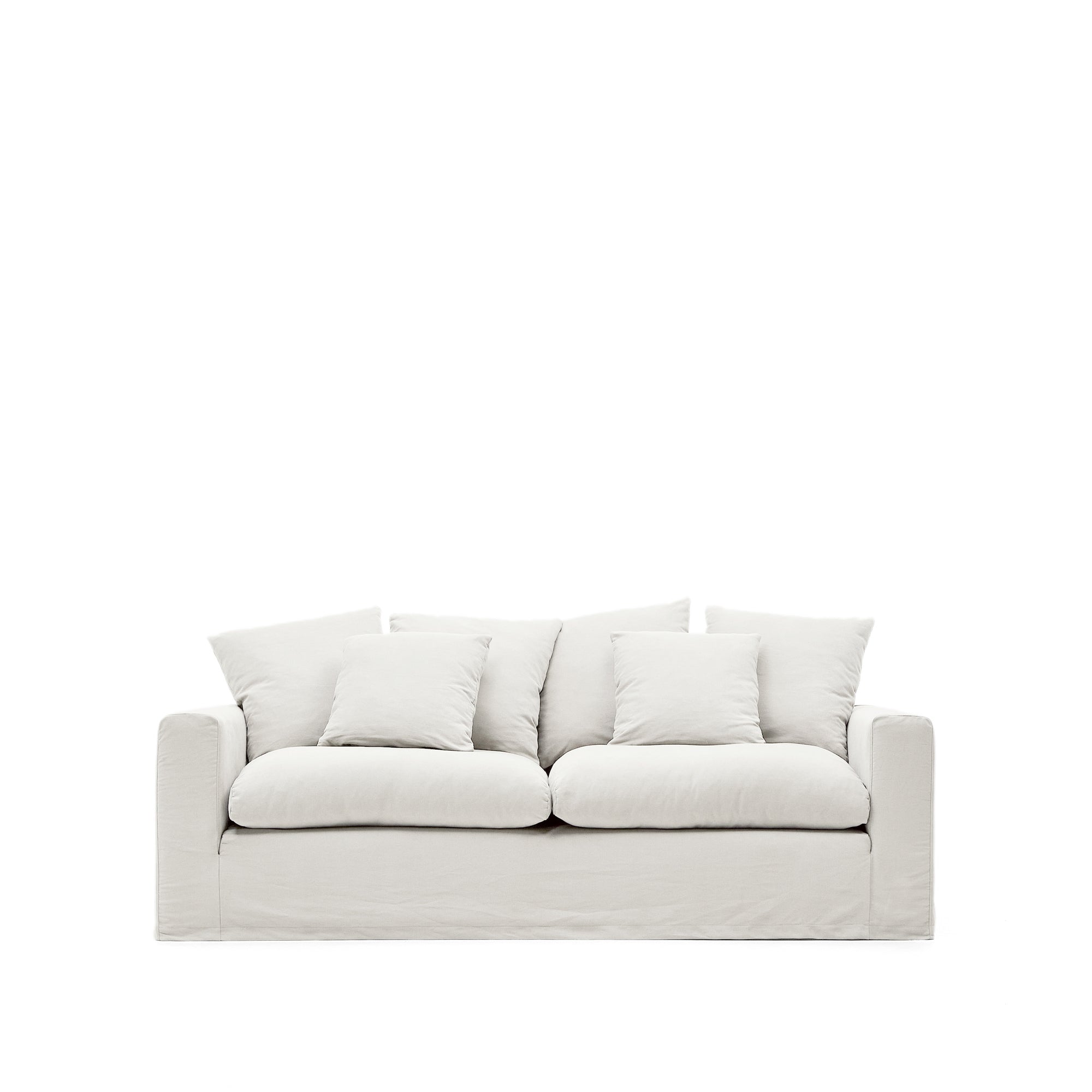Nora 3-seater sofa with removable cover with linen and cotton cushions in ecru 240cm - Product Image
