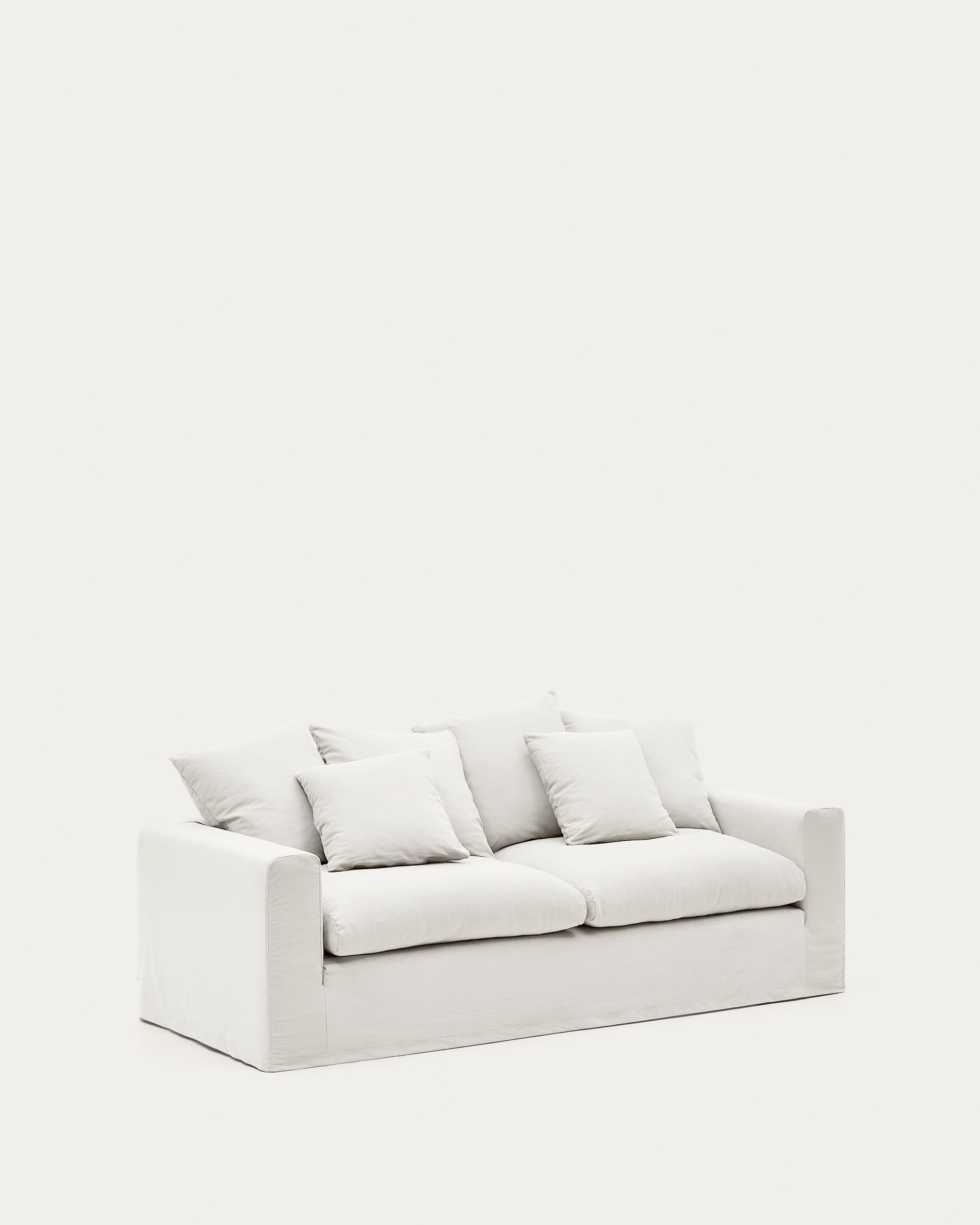 Nora 3-seater sofa with removable cover with linen and cotton cushions in ecru 240cm - Product View
