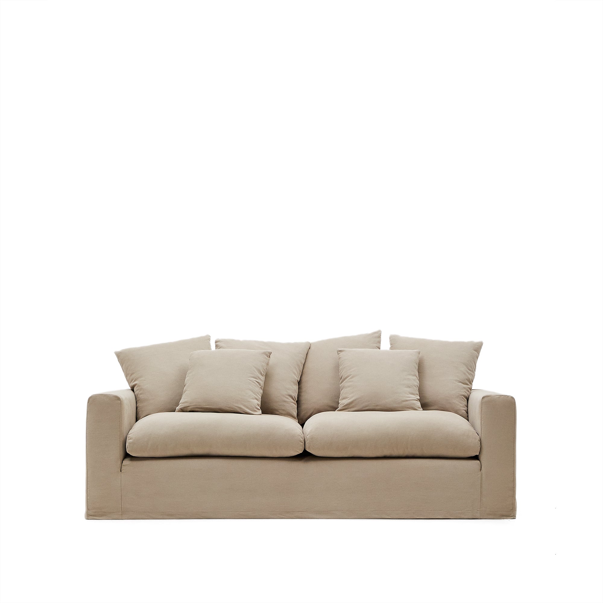 Nora three-seater sofa with ocher canvas and cotton cushions 240 cm
