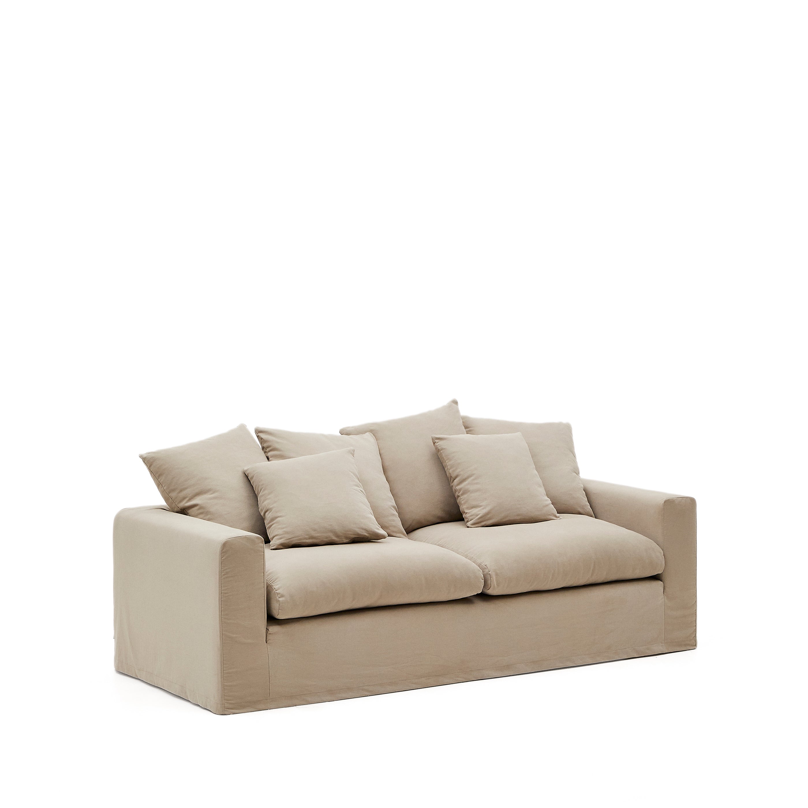 Nora 3-seater sofa with removable cover with linen and cotton cushions in taupe 240cm - Product Image