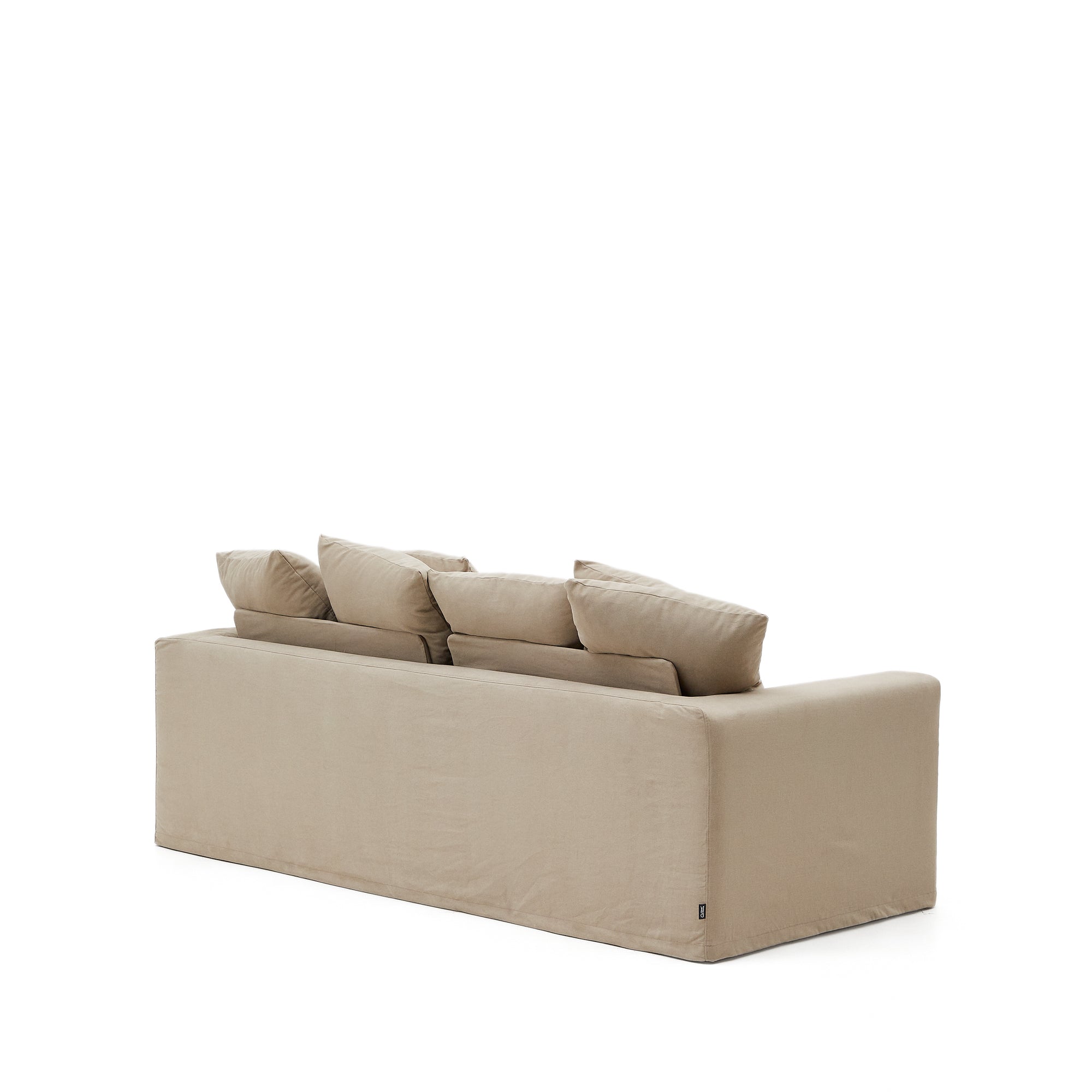 Nora 3-seater sofa with removable cover with linen and cotton cushions in taupe 240cm - Product Image