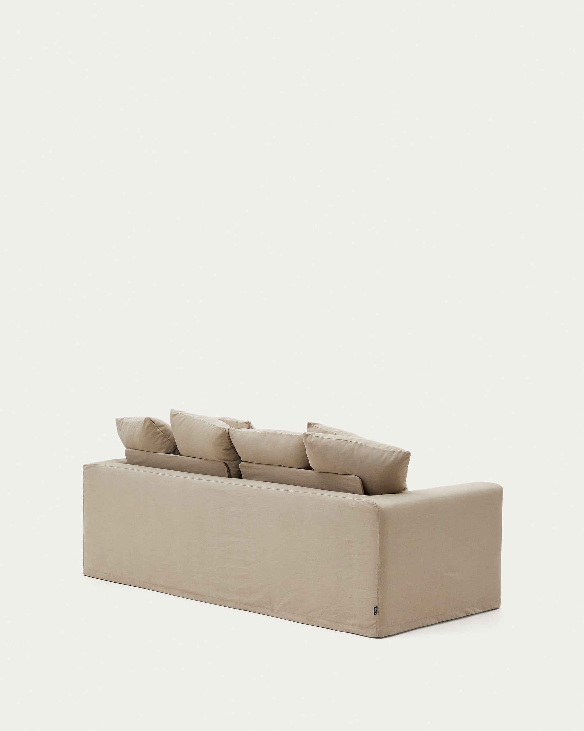 Nora háromszemélyes kanapé okker vászon és pamut párnákkal 240 cm
