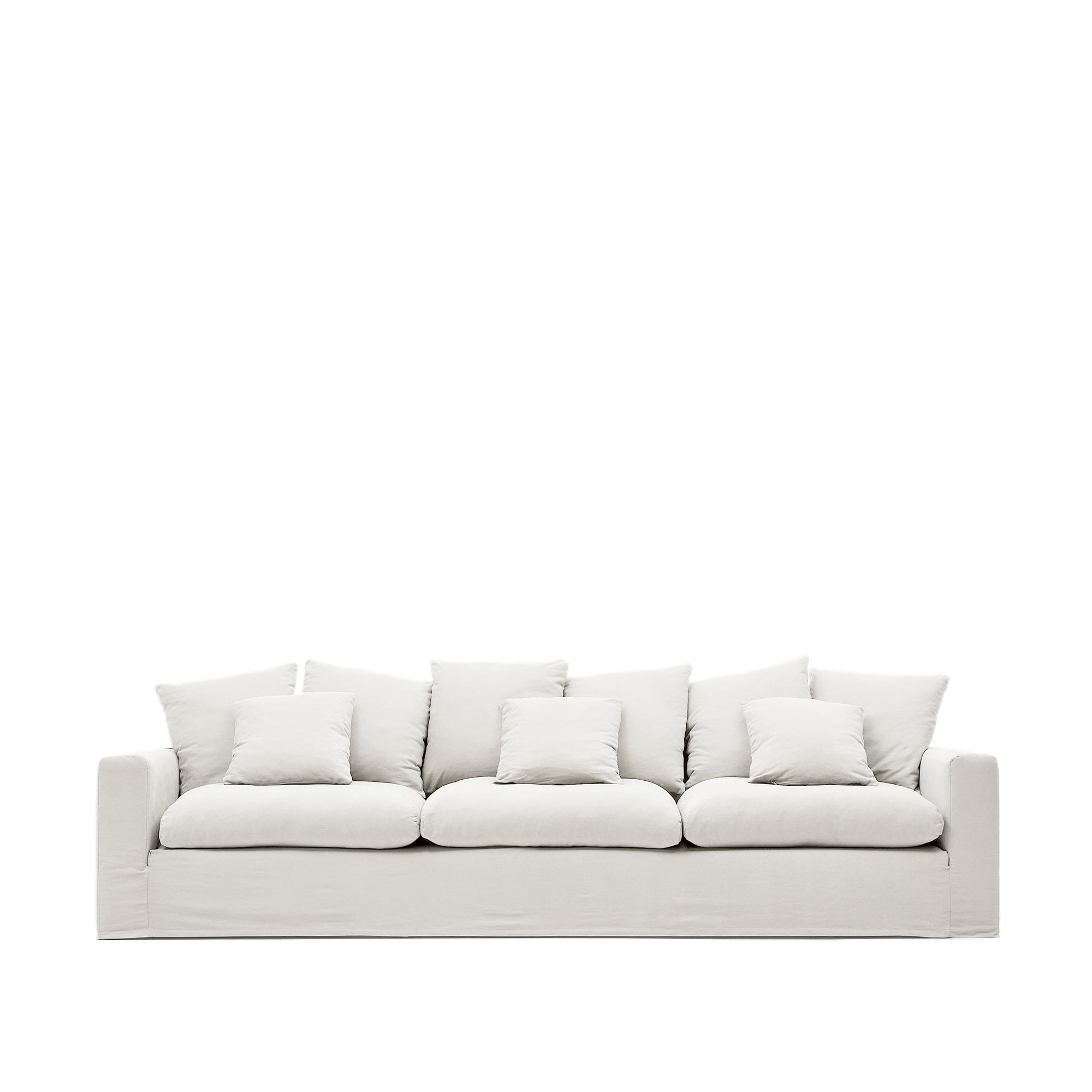 Nora 4-seater sofa with removable cover with linen and cotton cushions in ecru 340cm - Product Image
