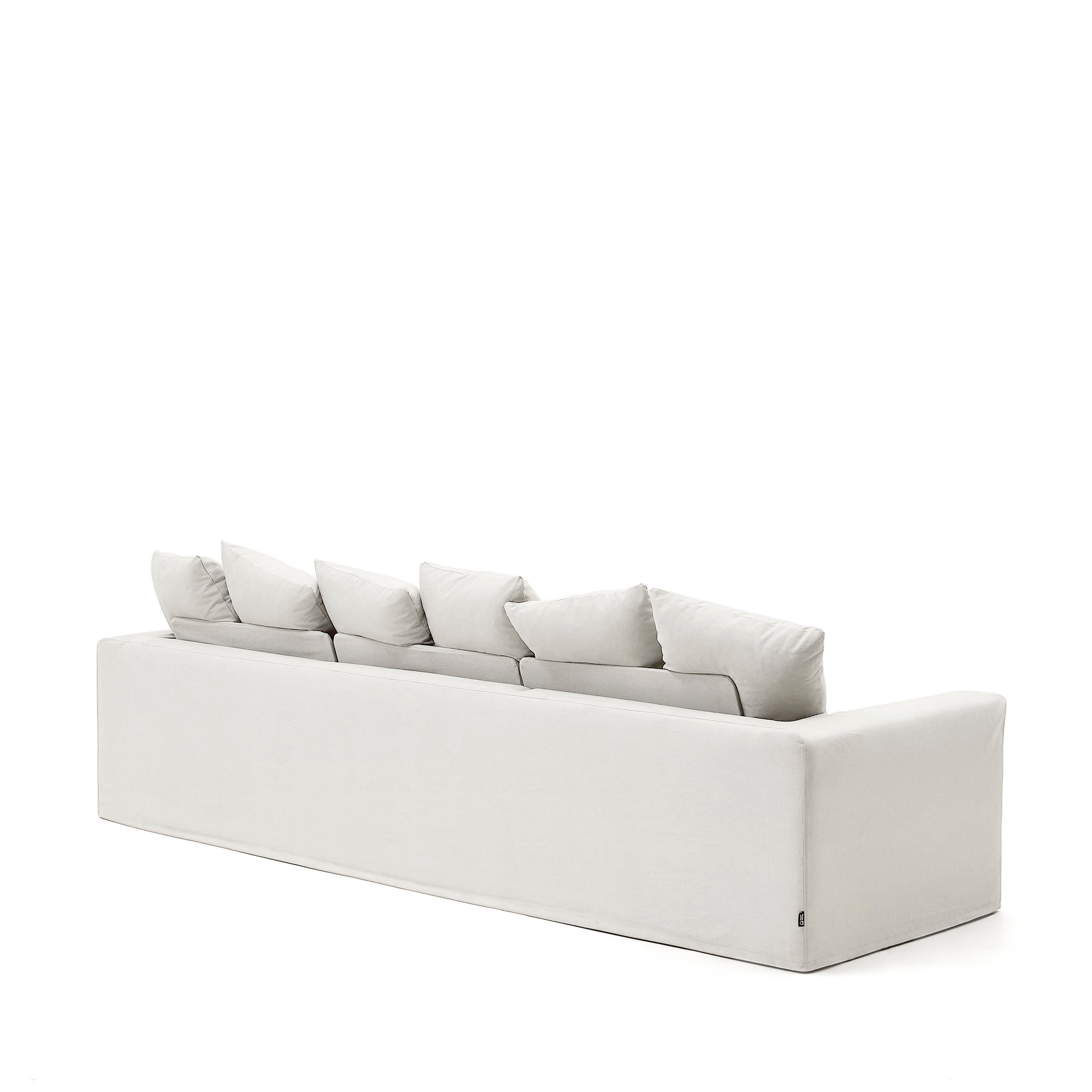 Nora 4-seater sofa with removable cover with linen and cotton cushions in ecru 340cm - Product Image