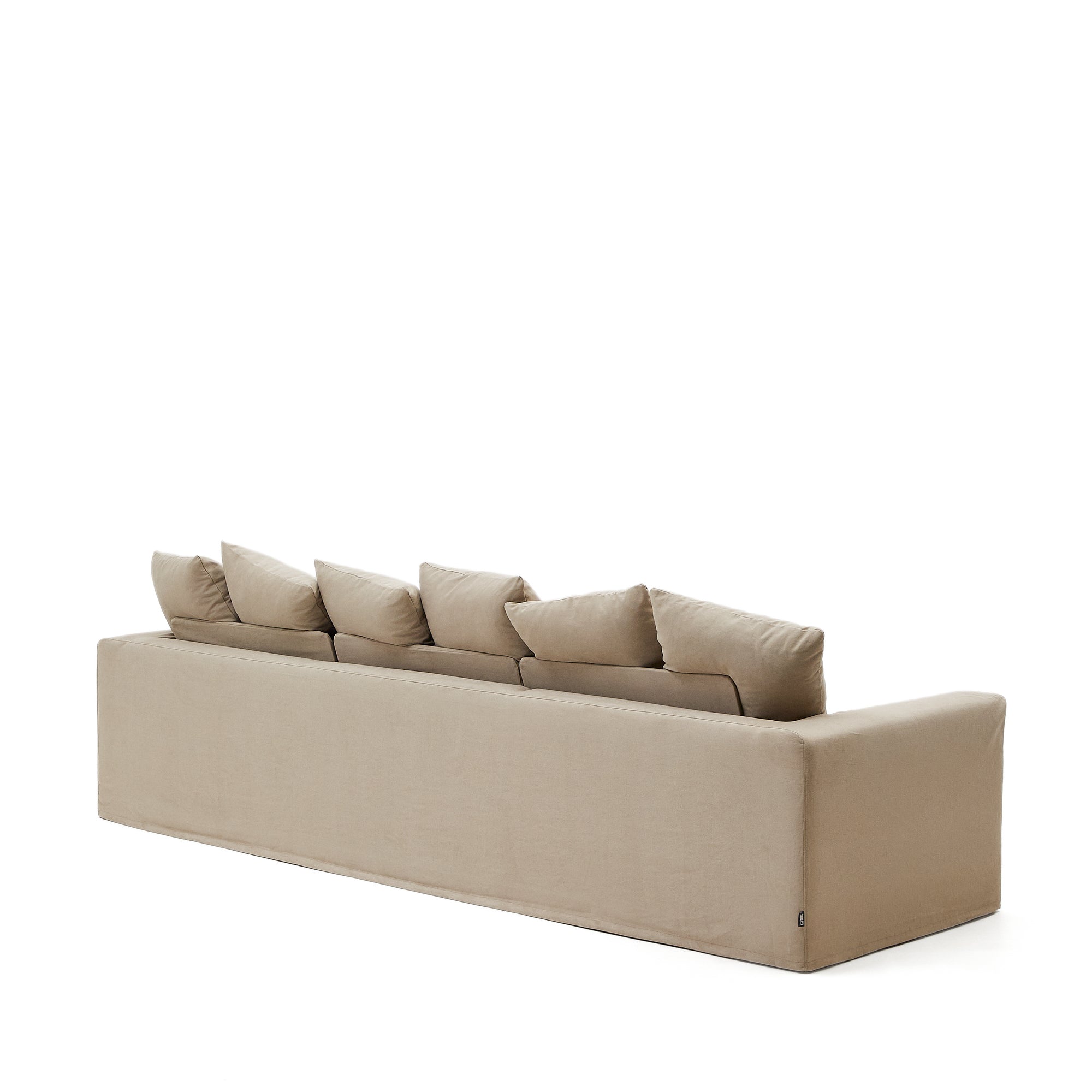Nora 4-seater sofa with removable cover with linen and cotton cushions in taupe 340cm - Product Image
