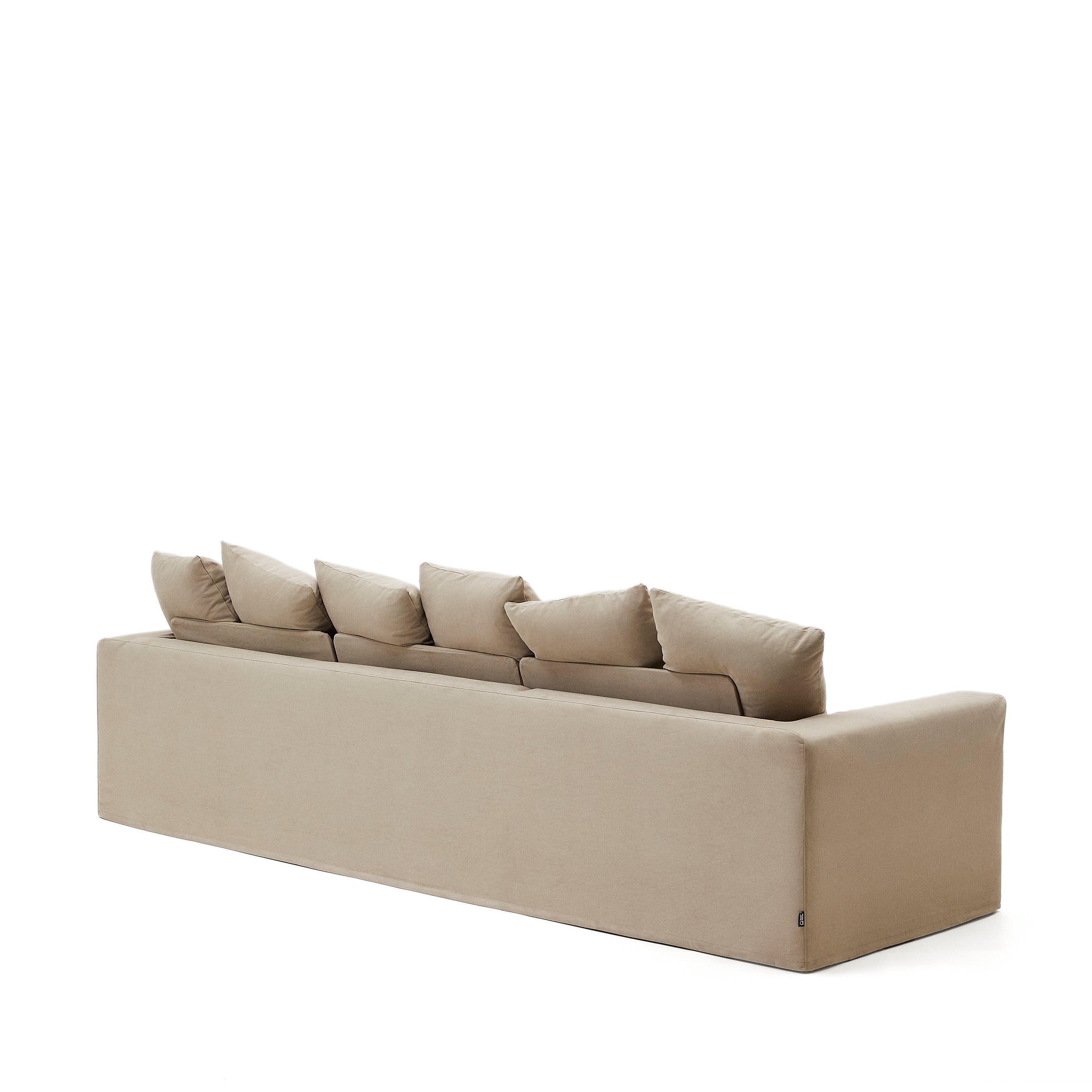 Nora 4 személyes kanapé levehető huzattal és okkerszürke vászon és pamut párnákkal 340 cm