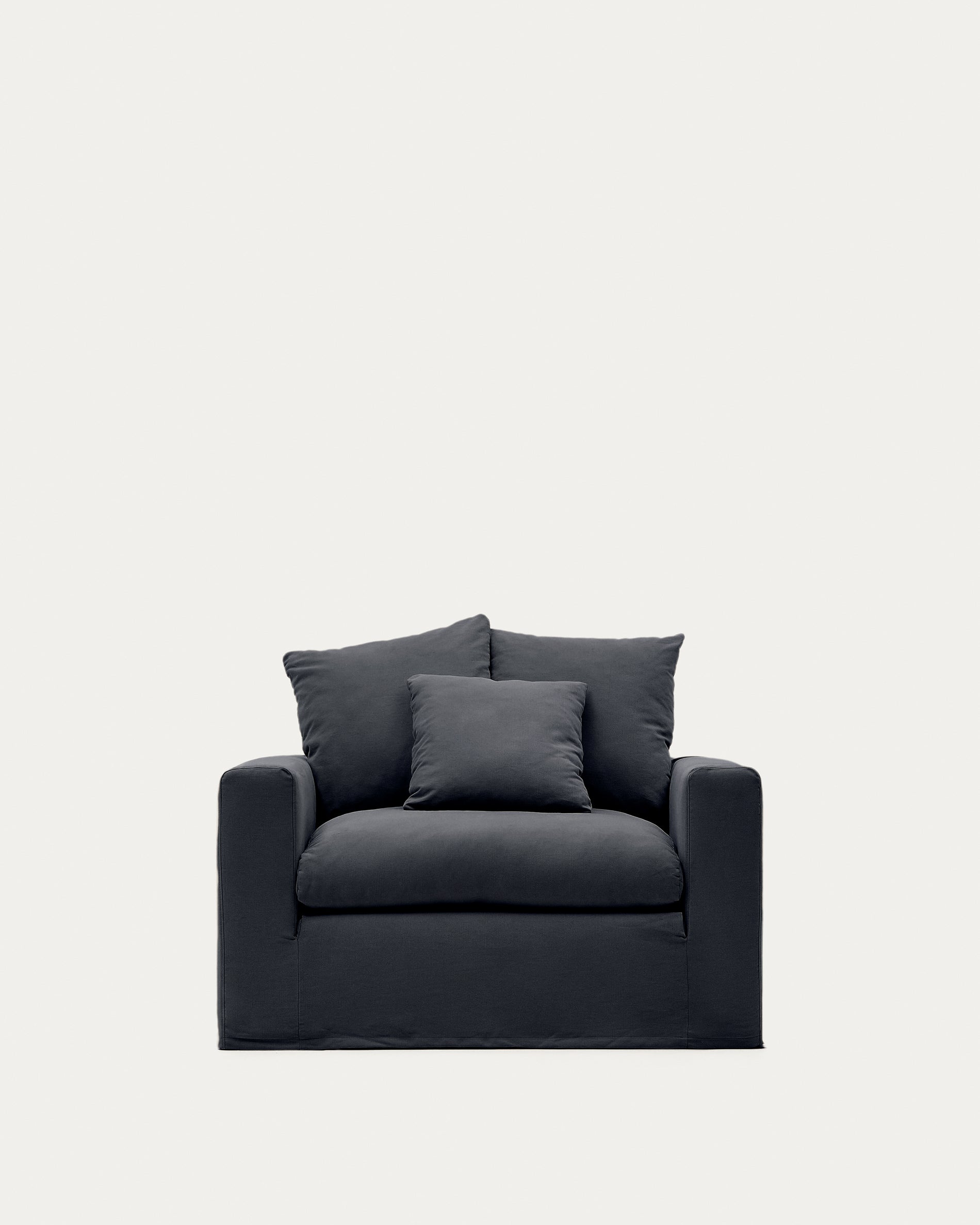 Nora armchair cover in anthracite grey linen and cotton 140cm - Product View