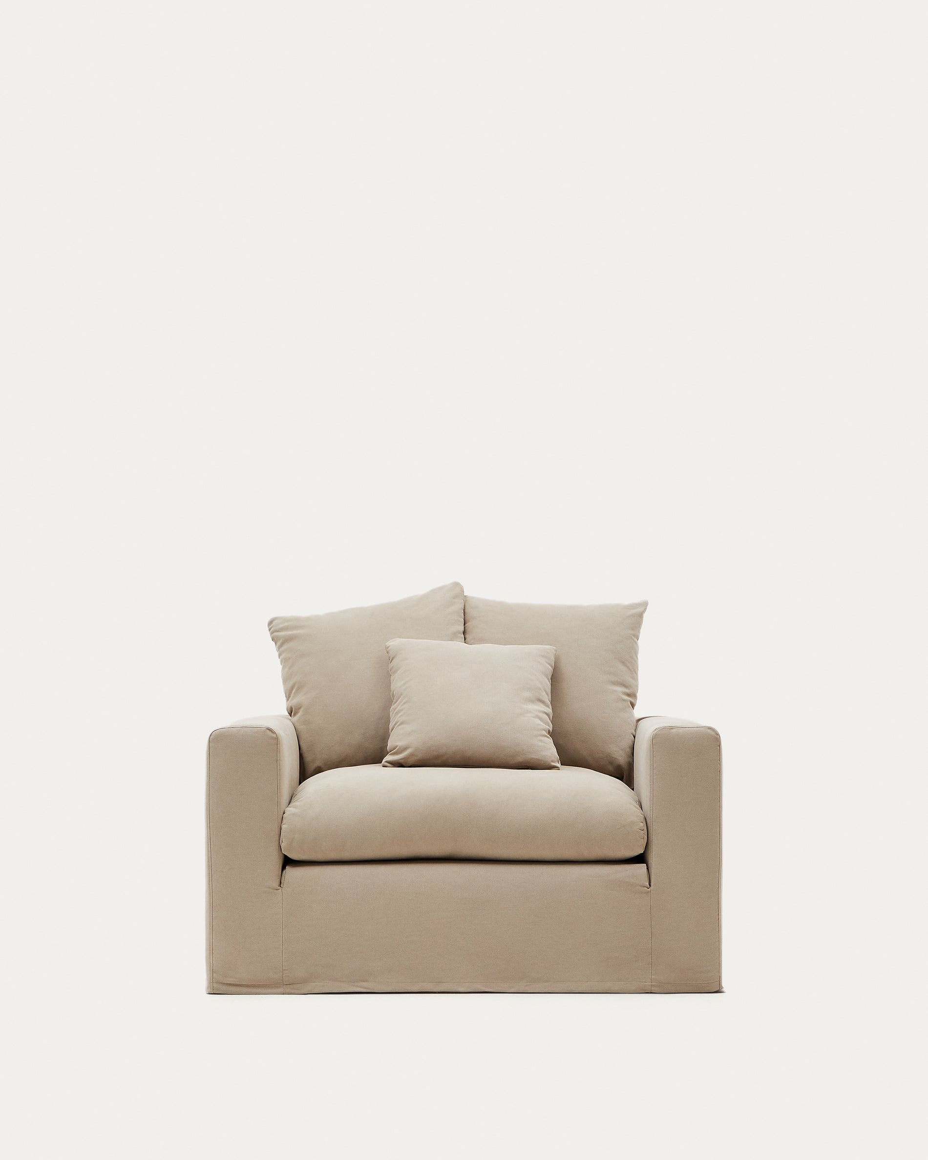 Nora armchair cover in beige linen and cotton fabric 140 cm