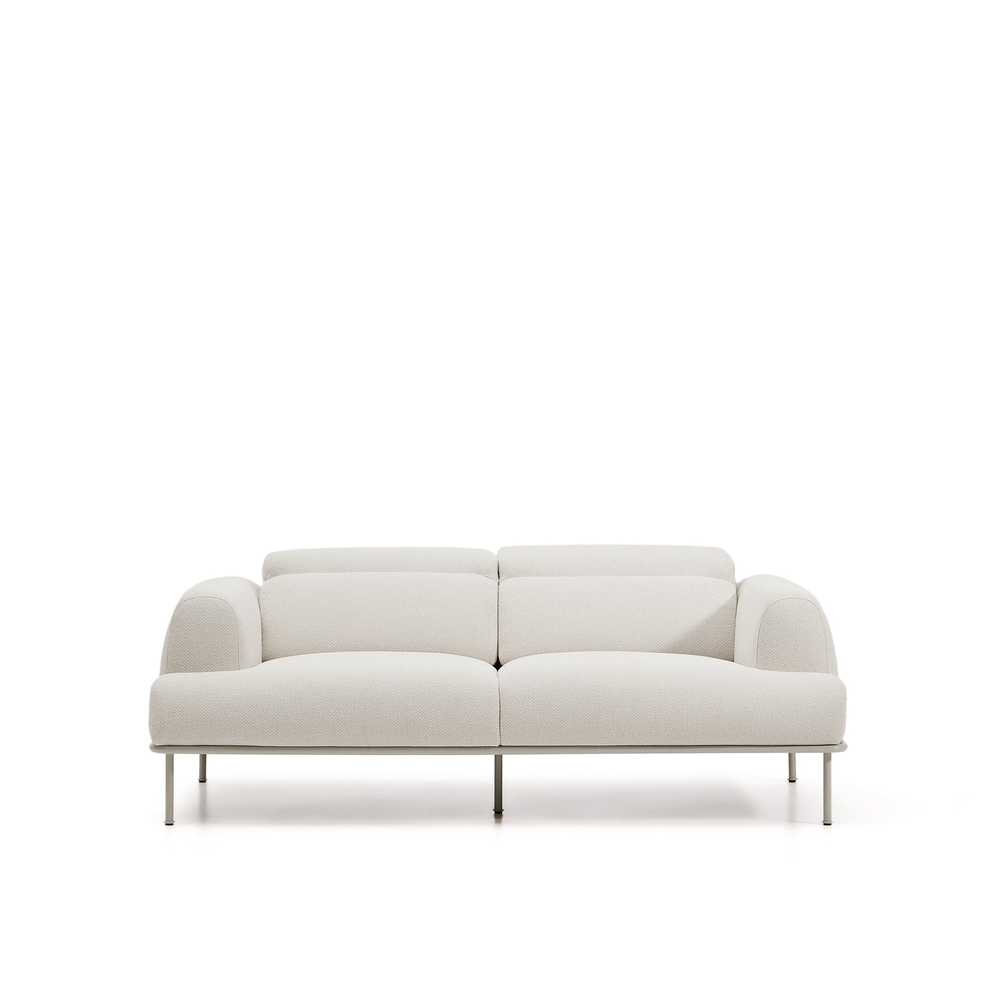 Aurum 2-seater sofa in ecru chenille with reclining headrest and matte beige metal base 214 cm FSC Mix Credit - Product Image
