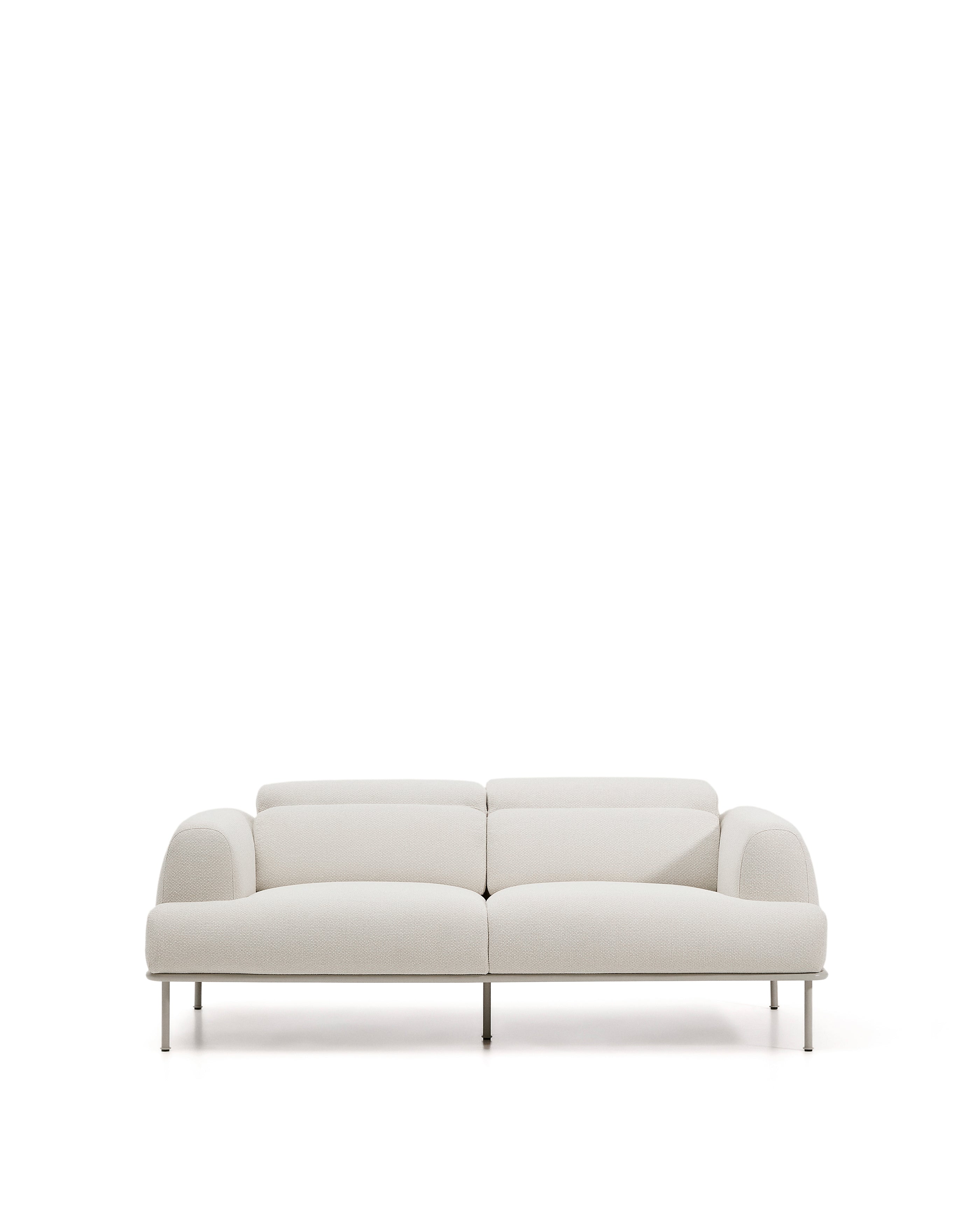Aurum 2-seater sofa in ecru chenille with reclining headrest and matte beige metal base 214 cm FSC Mix Credit - Product Image