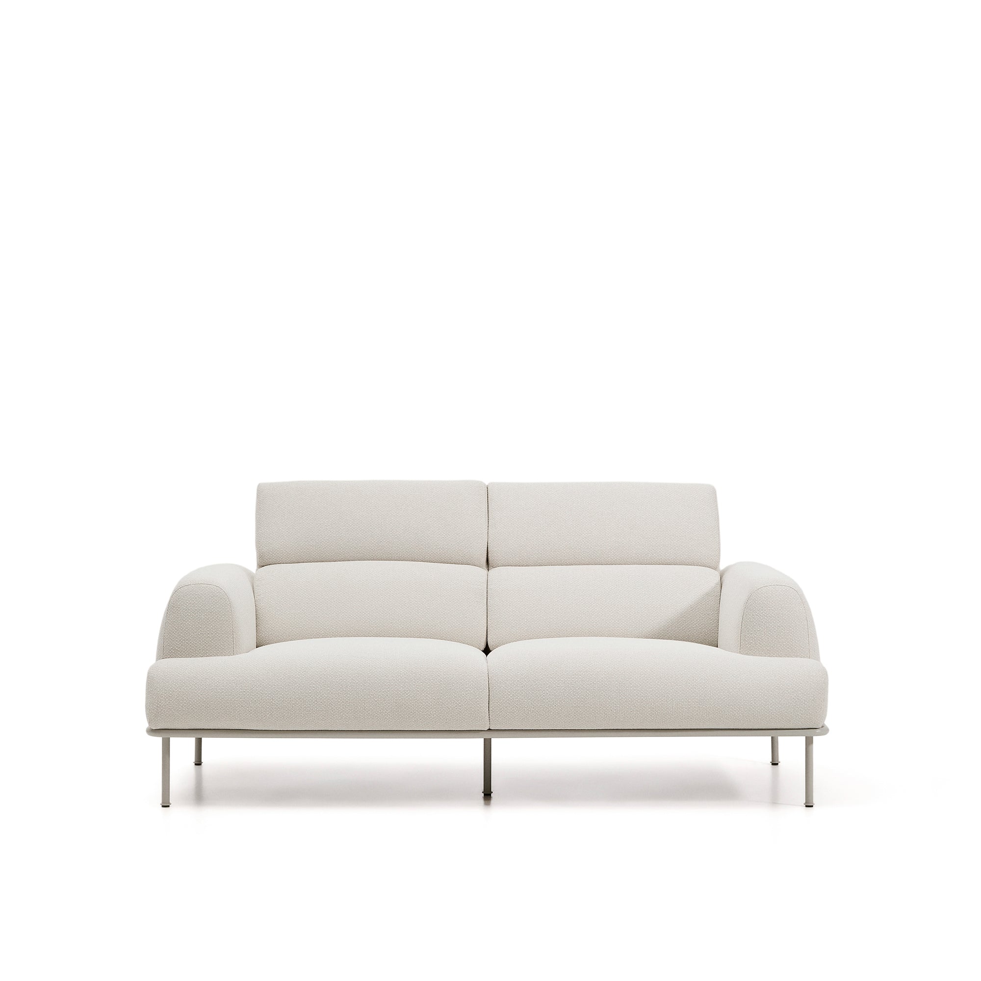 Aurum 2-seater sofa in ecru chenille with reclining headrest and matte beige metal base 214 cm FSC Mix Credit - Product Image