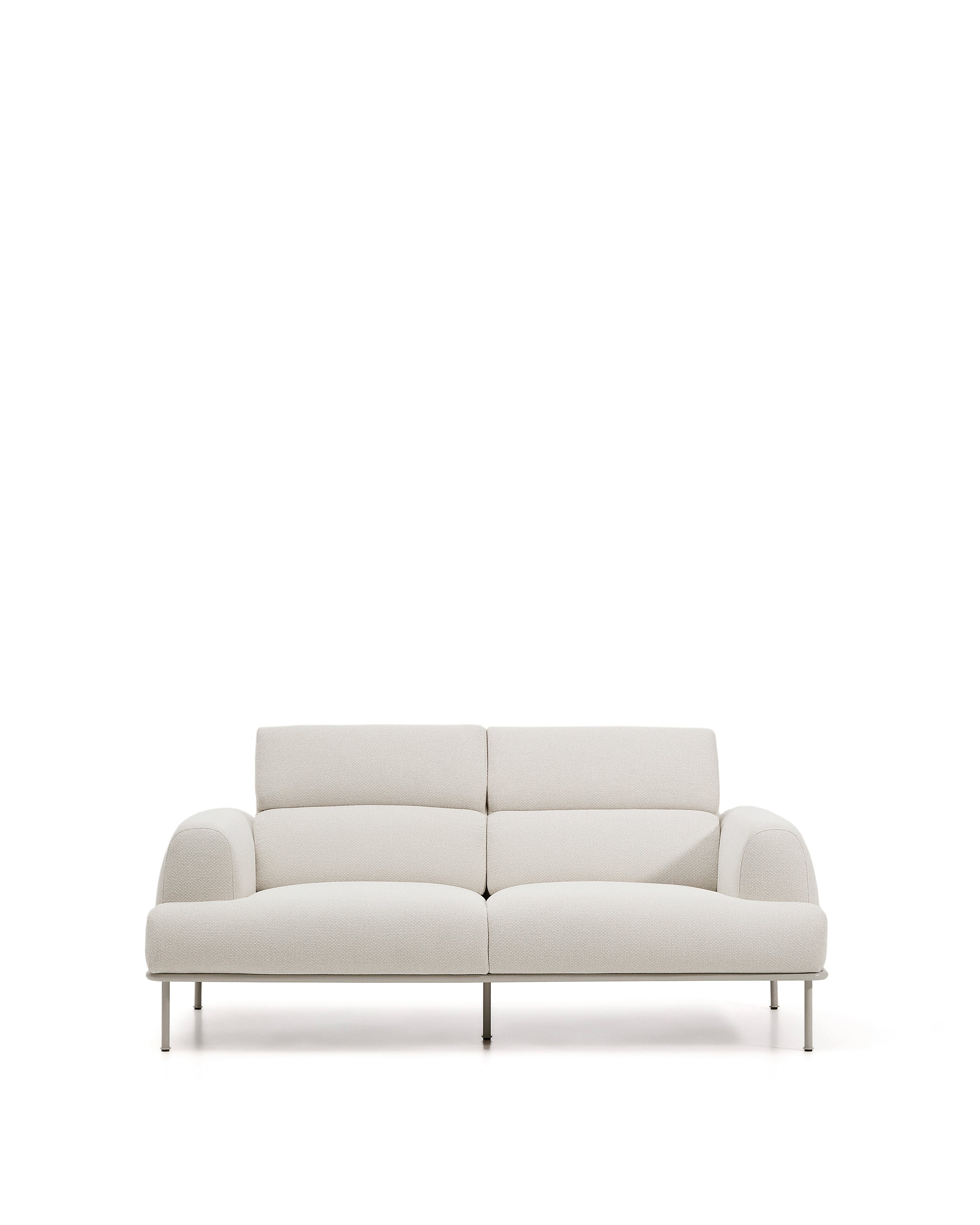 Aurum 2-seater sofa in ecru chenille with reclining headrest and matte beige metal base 214 cm FSC Mix Credit - Product Image