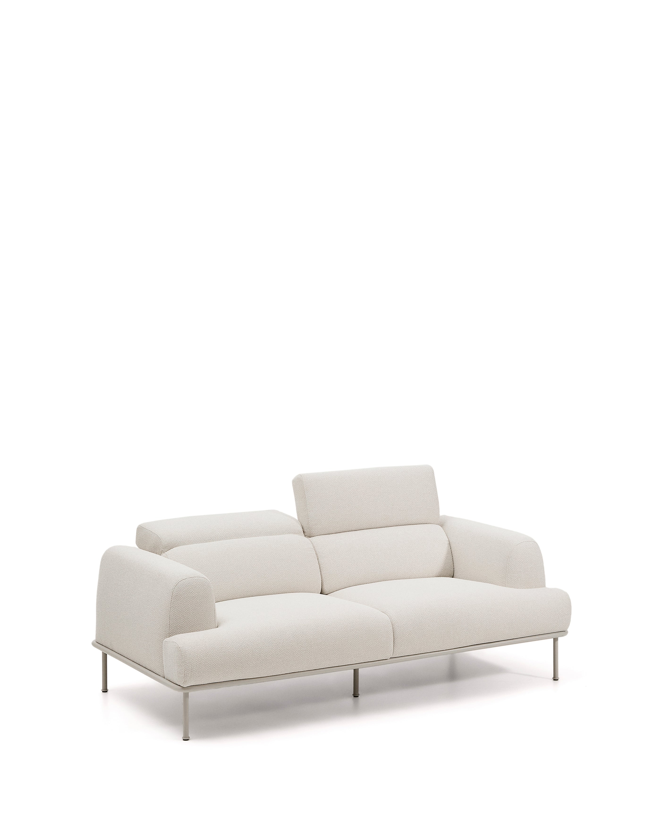 Aurum 2-seater sofa in ecru chenille with reclining headrest and matte beige metal base 214 cm FSC Mix Credit - Product Image