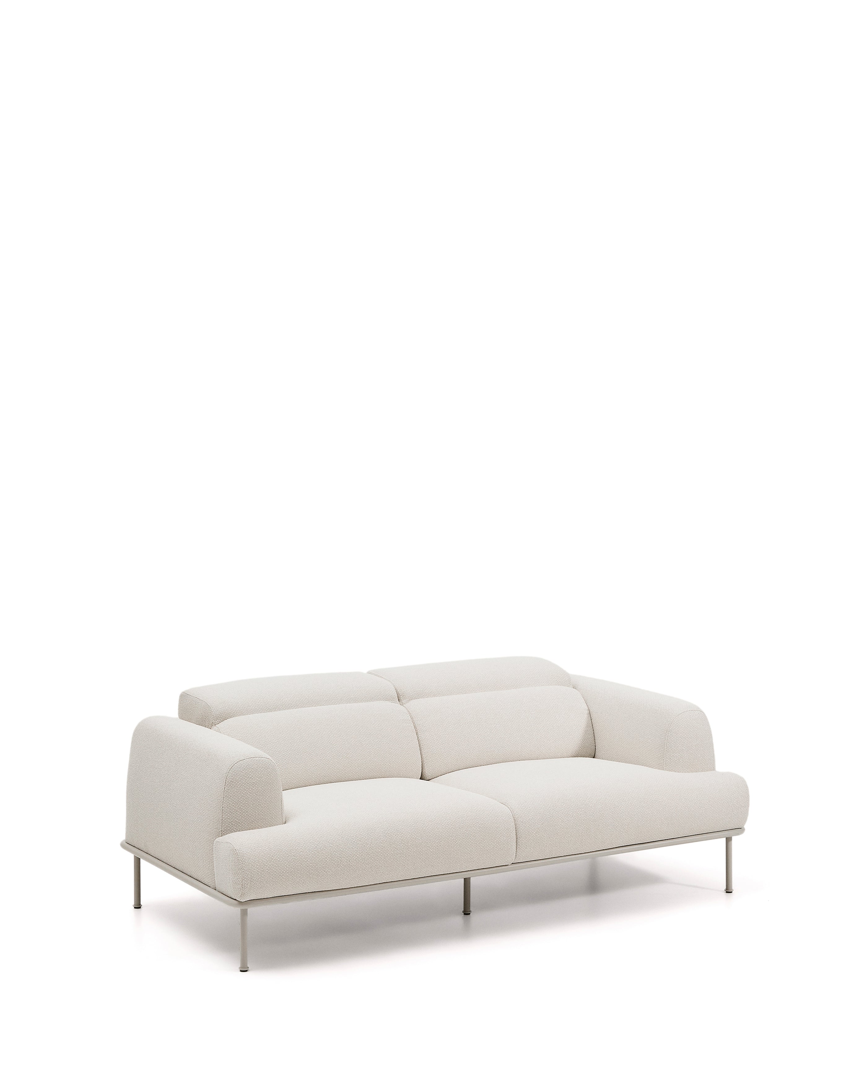 Aurum 2-seater sofa in ecru chenille with reclining headrest and matte beige metal base 214 cm FSC Mix Credit - Product Image
