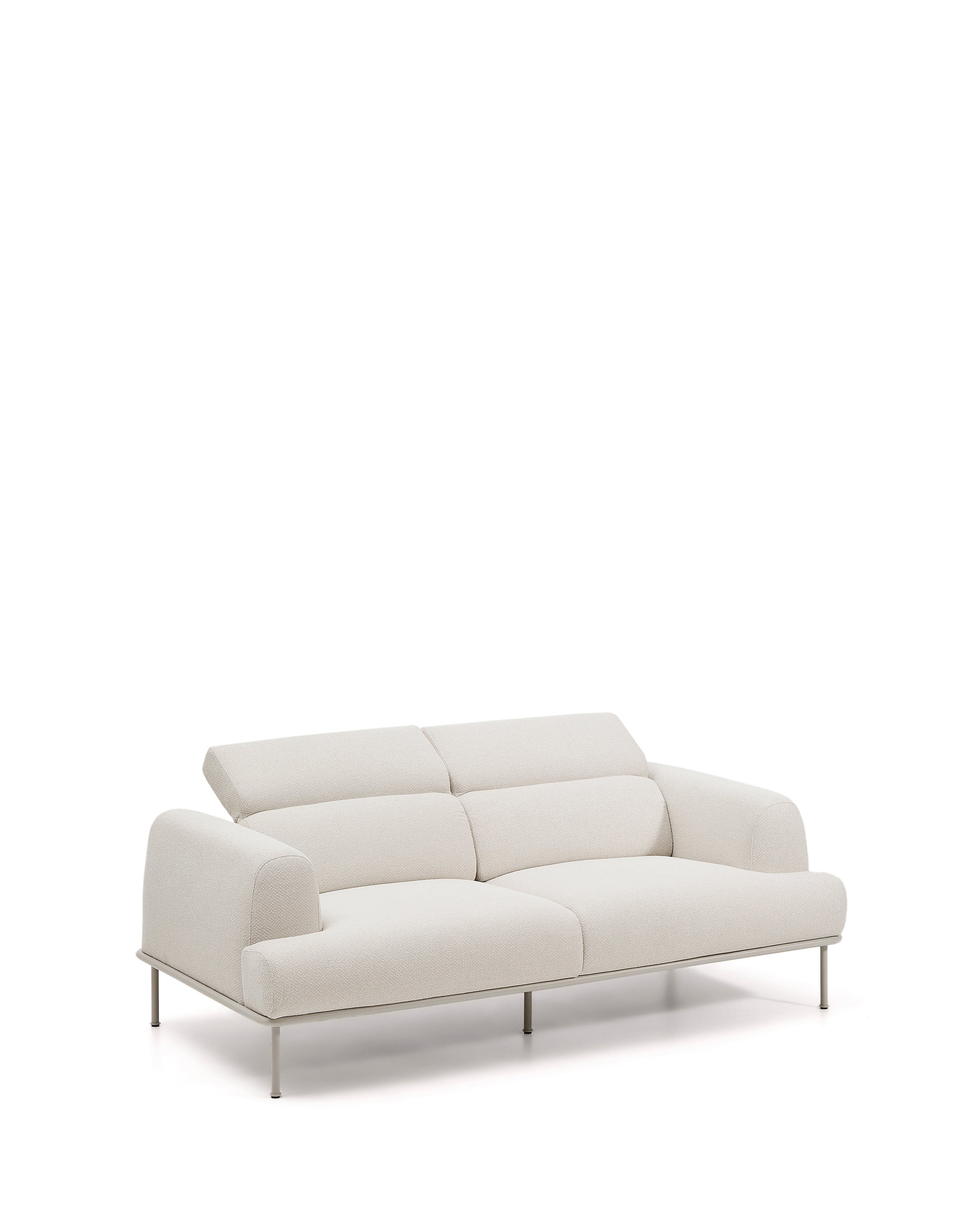 Aurum 2-seater sofa in ecru chenille with reclining headrest and matte beige metal base 214 cm FSC Mix Credit - Product Image