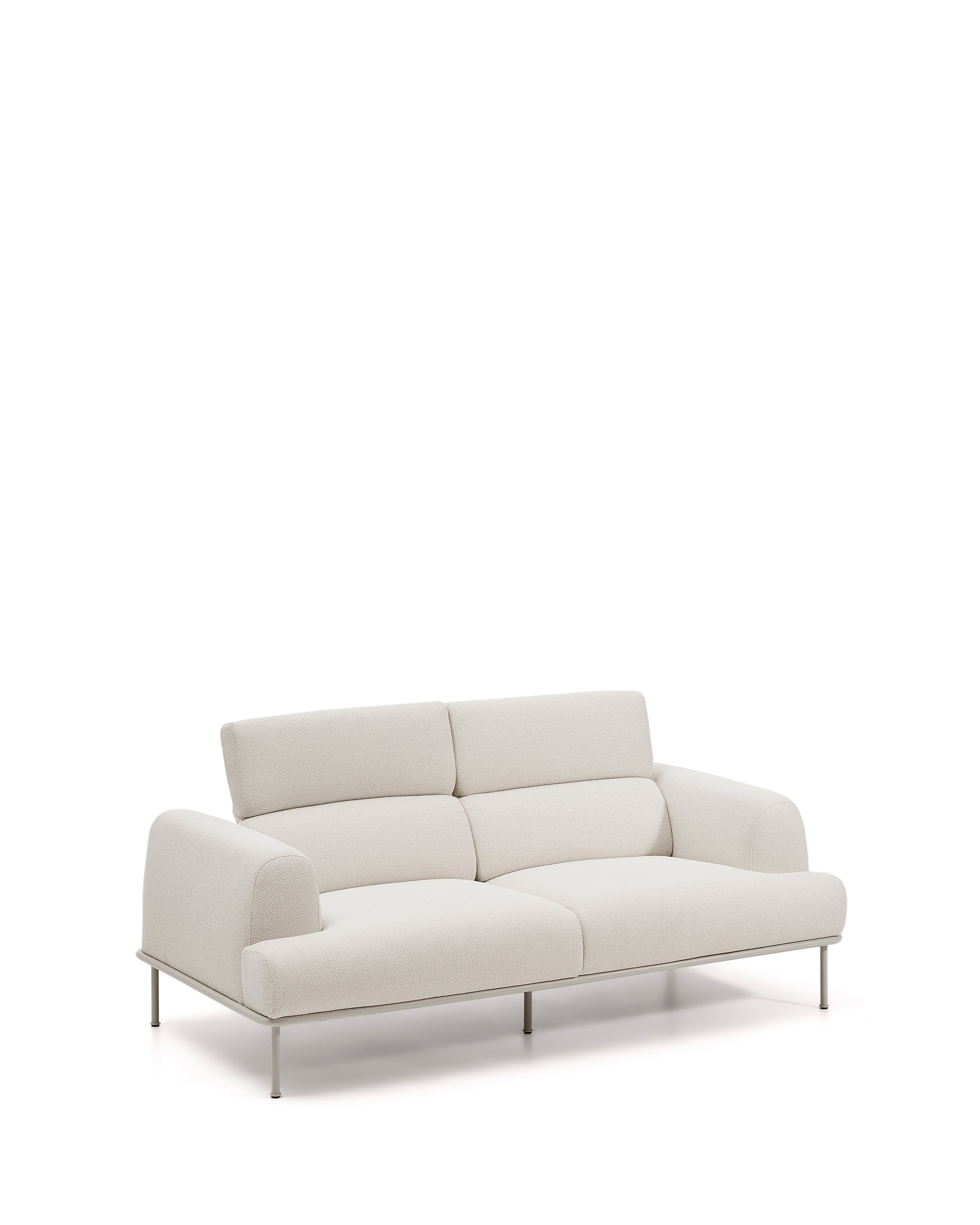 Aurum 2-seater sofa in ecru chenille with reclining headrest and matte beige metal base 214 cm FSC Mix Credit - Product Image