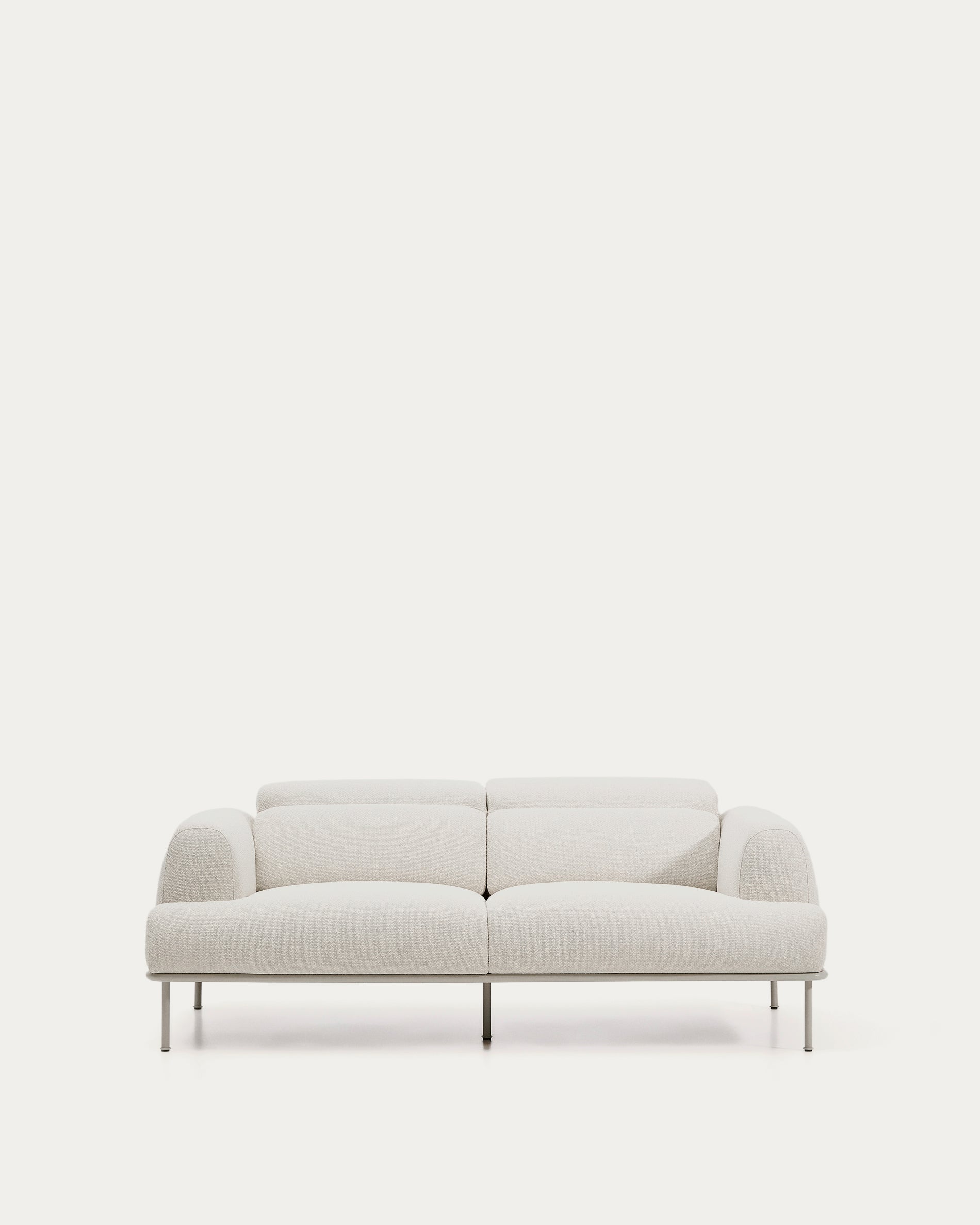 Aurum 2-seater sofa in ecru chenille with reclining headrest and matte beige metal base 214 cm FSC Mix Credit - Product View