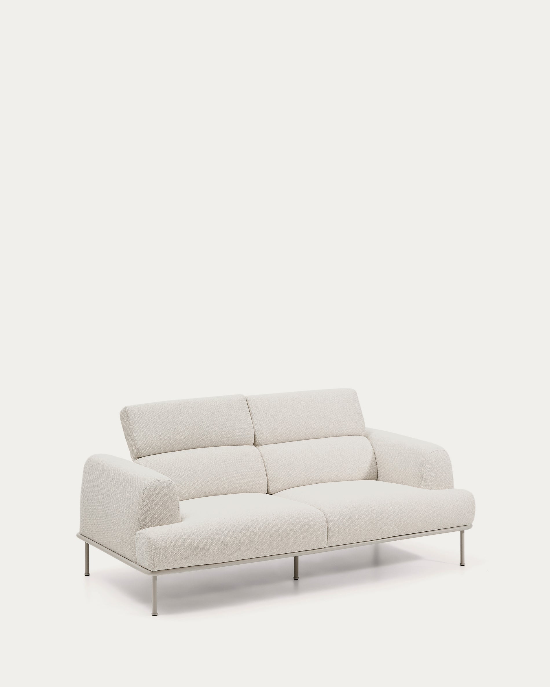 Aurum 2-seater sofa in ecru chenille with reclining headrest and matte beige metal base 214 cm FSC Mix Credit - Product View