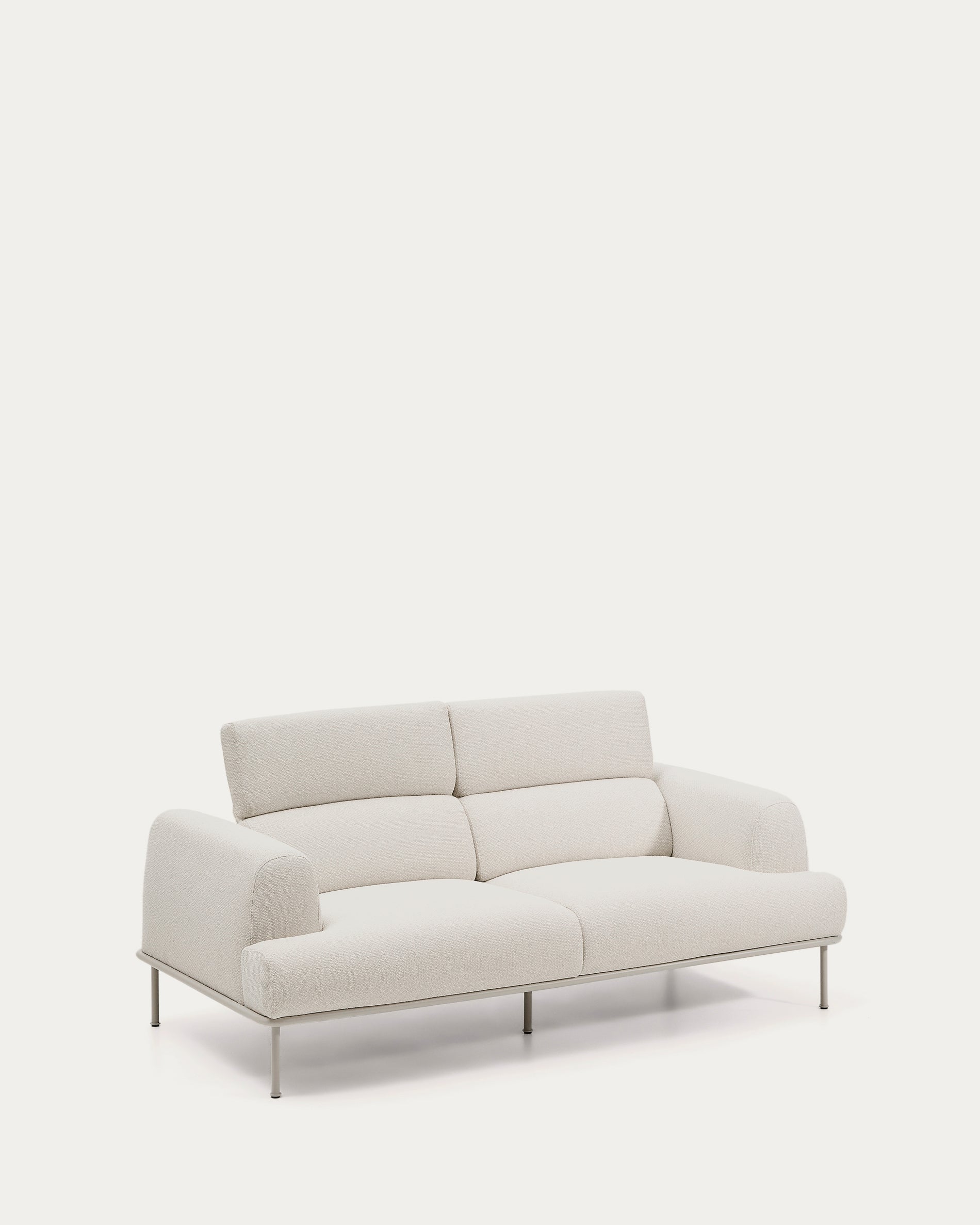 Aurum 2-seater sofa in ecru chenille with reclining headrest and matte beige metal base 214 cm FSC Mix Credit - Product View