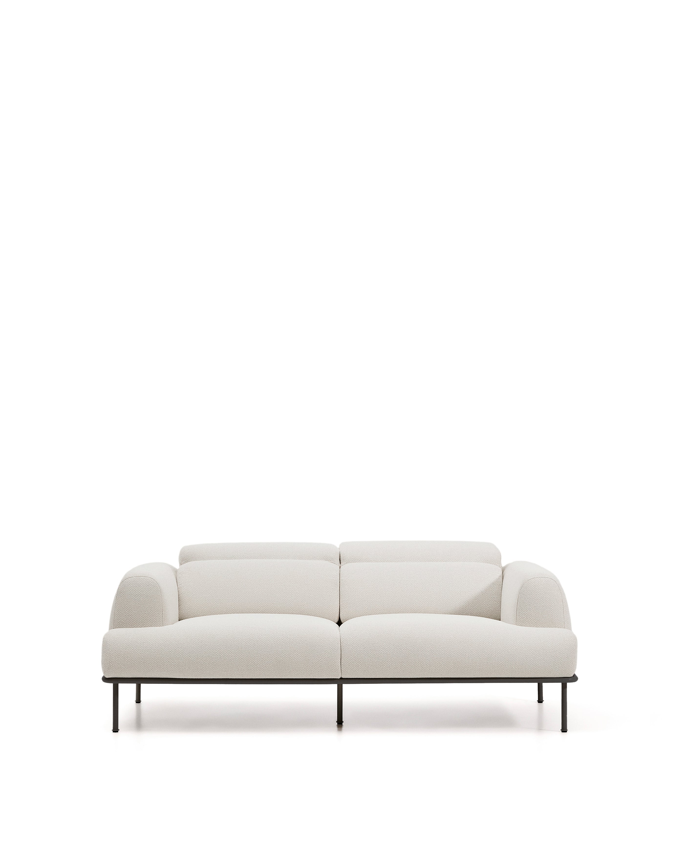 Aurum 2-seater sofa in ecru chenille with reclining headrest and matte grey metal base 214 cm FSC Mix Credit - Product Image