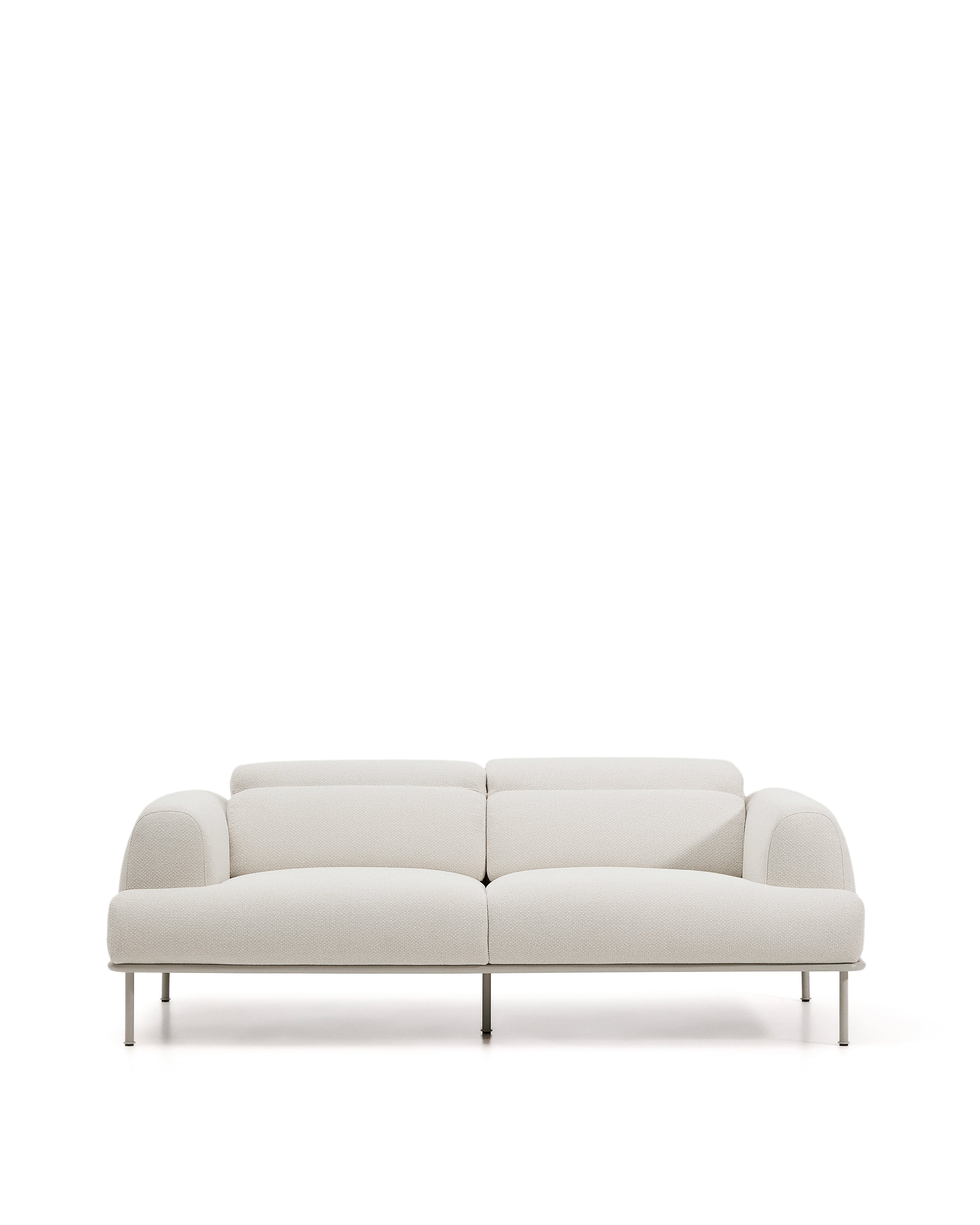 Aurum 3-seater sofa in ecru chenille with reclining headrest and matte beige metal base 234cm FSC Mix Credit - Product Image