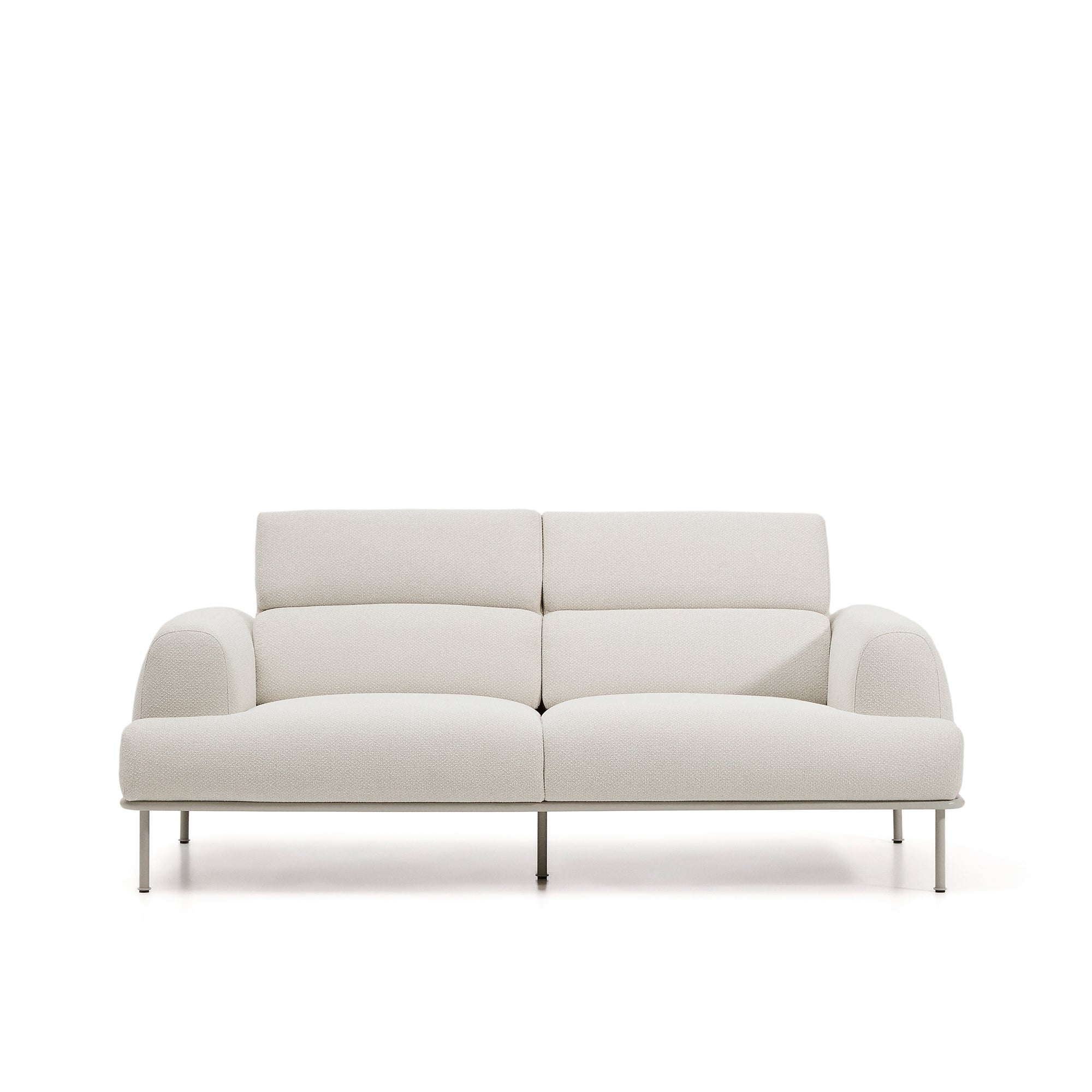 Aurum 3-seater sofa in ecru chenille with reclining headrest and matte beige metal base 234cm FSC Mix Credit - Product Image