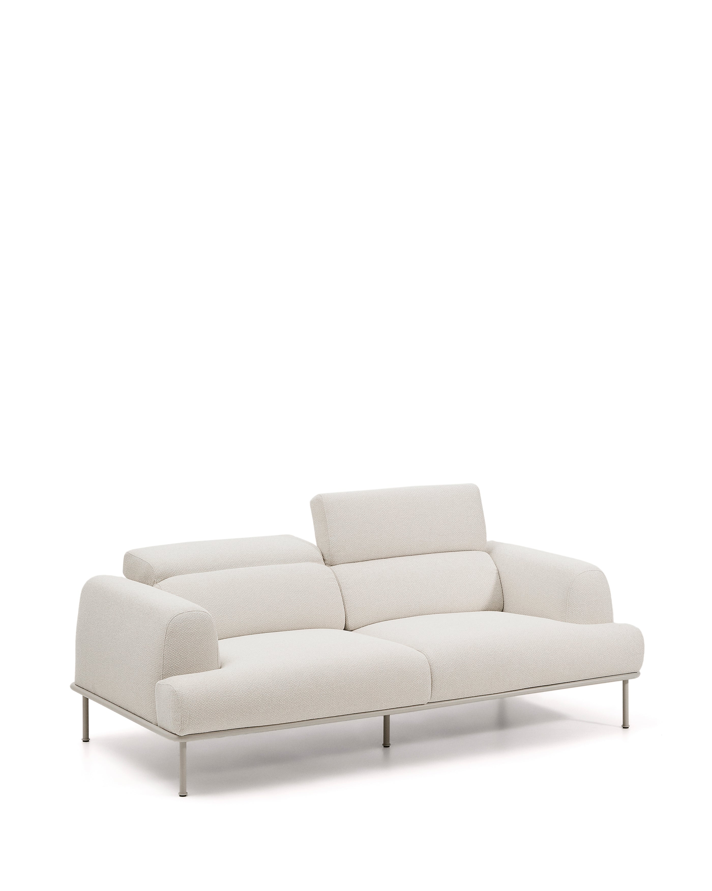 Aurum 3-seater sofa in ecru chenille with reclining headrest and matte beige metal base 234cm FSC Mix Credit - Product Image