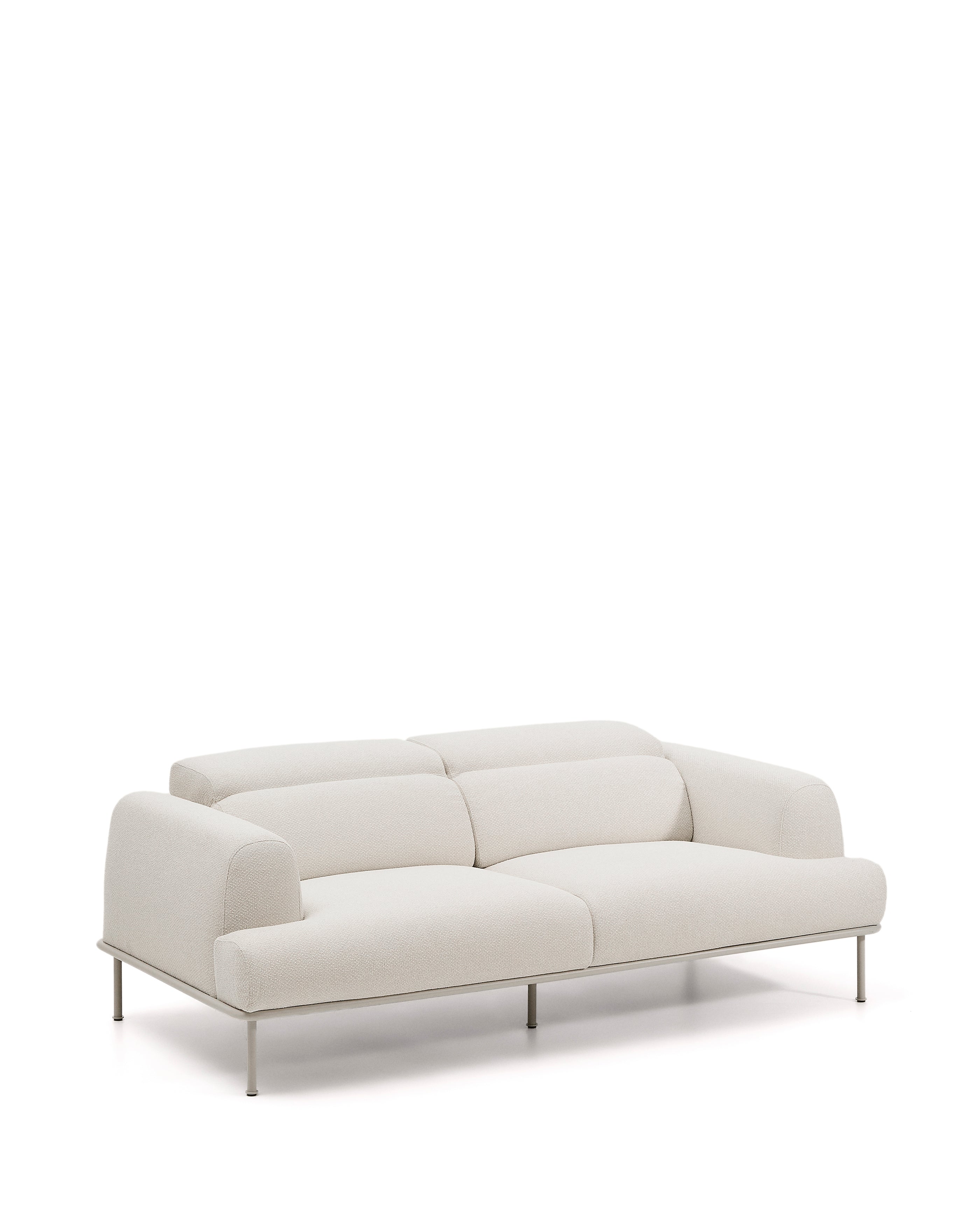 Aurum 3-seater sofa in ecru chenille with reclining headrest and matte beige metal base 234cm FSC Mix Credit - Product Image