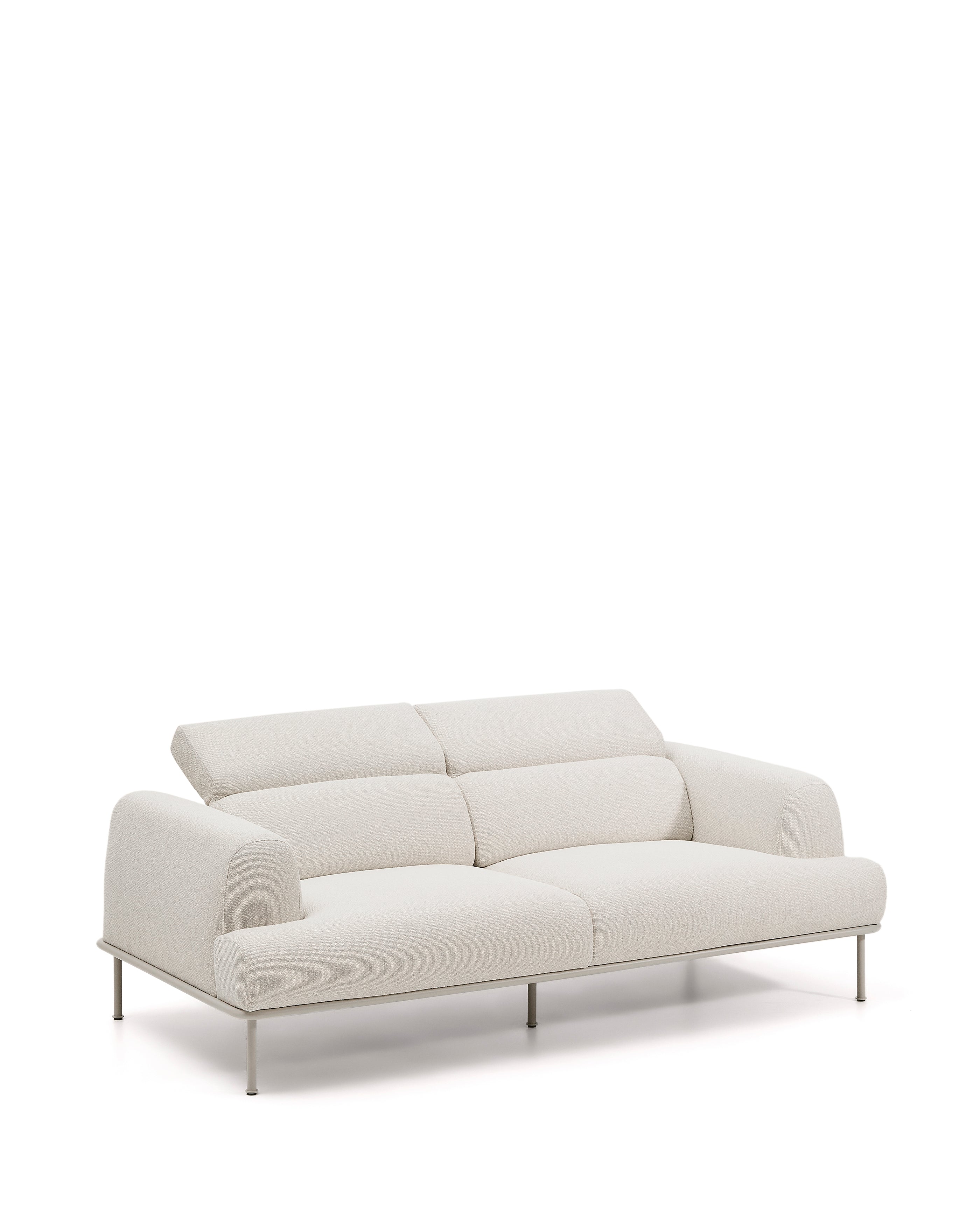 Aurum 3-seater sofa in ecru chenille with reclining headrest and matte beige metal base 234cm FSC Mix Credit - Product Image