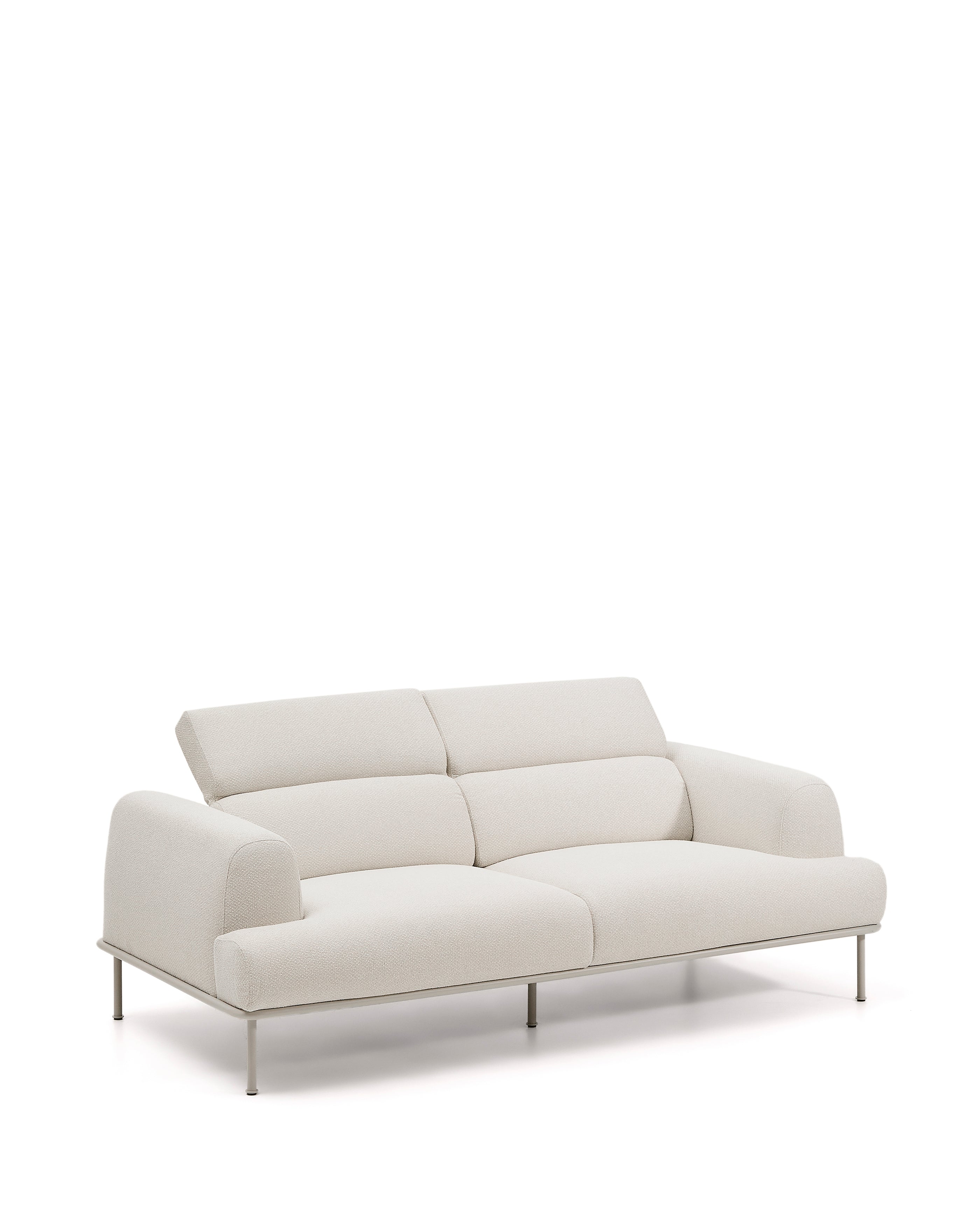 Aurum 3-seater sofa in ecru chenille with reclining headrest and matte beige metal base 234cm FSC Mix Credit - Product Image