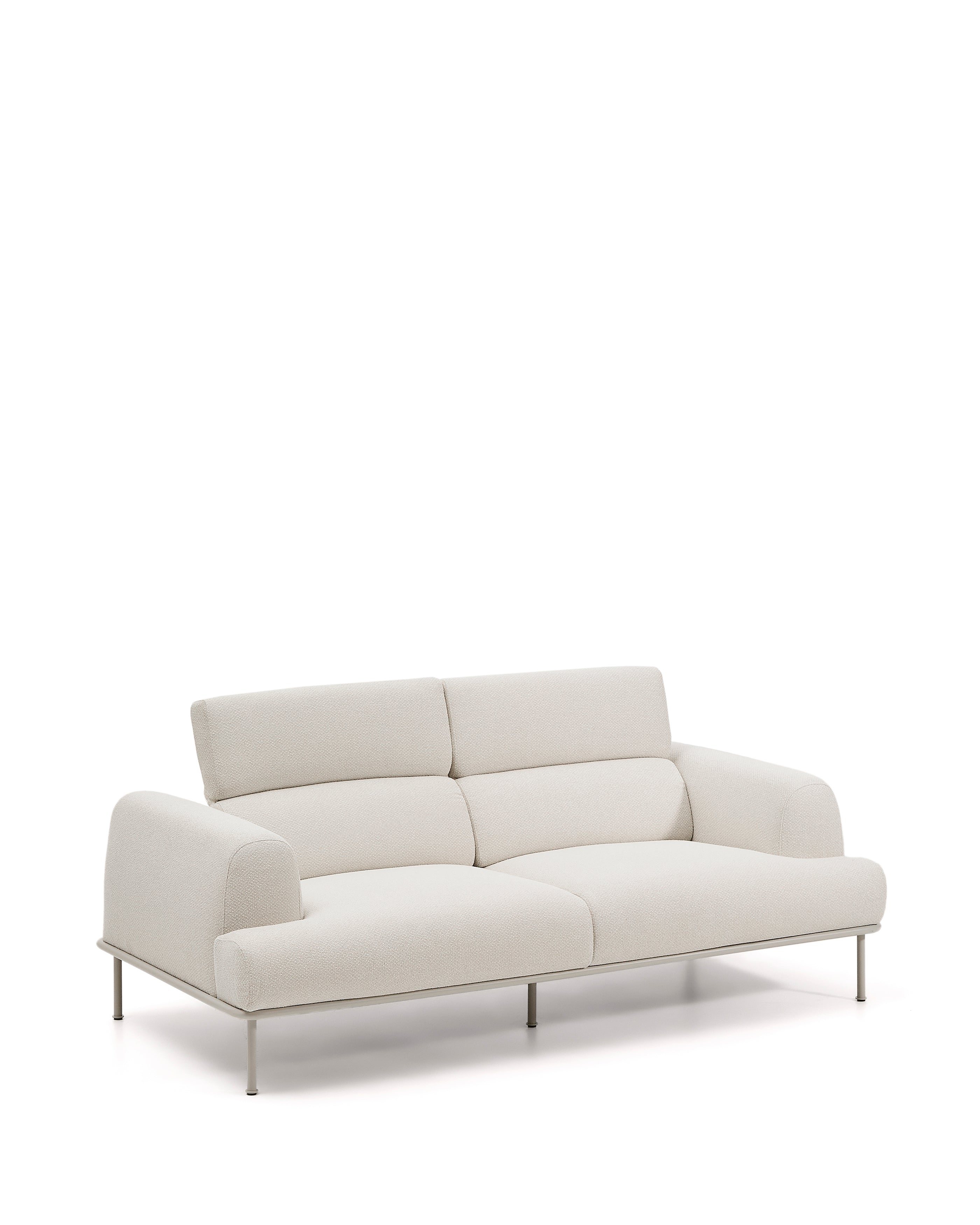 Aurum 3-seater sofa in ecru chenille with reclining headrest and matte beige metal base 234cm FSC Mix Credit - Product Image
