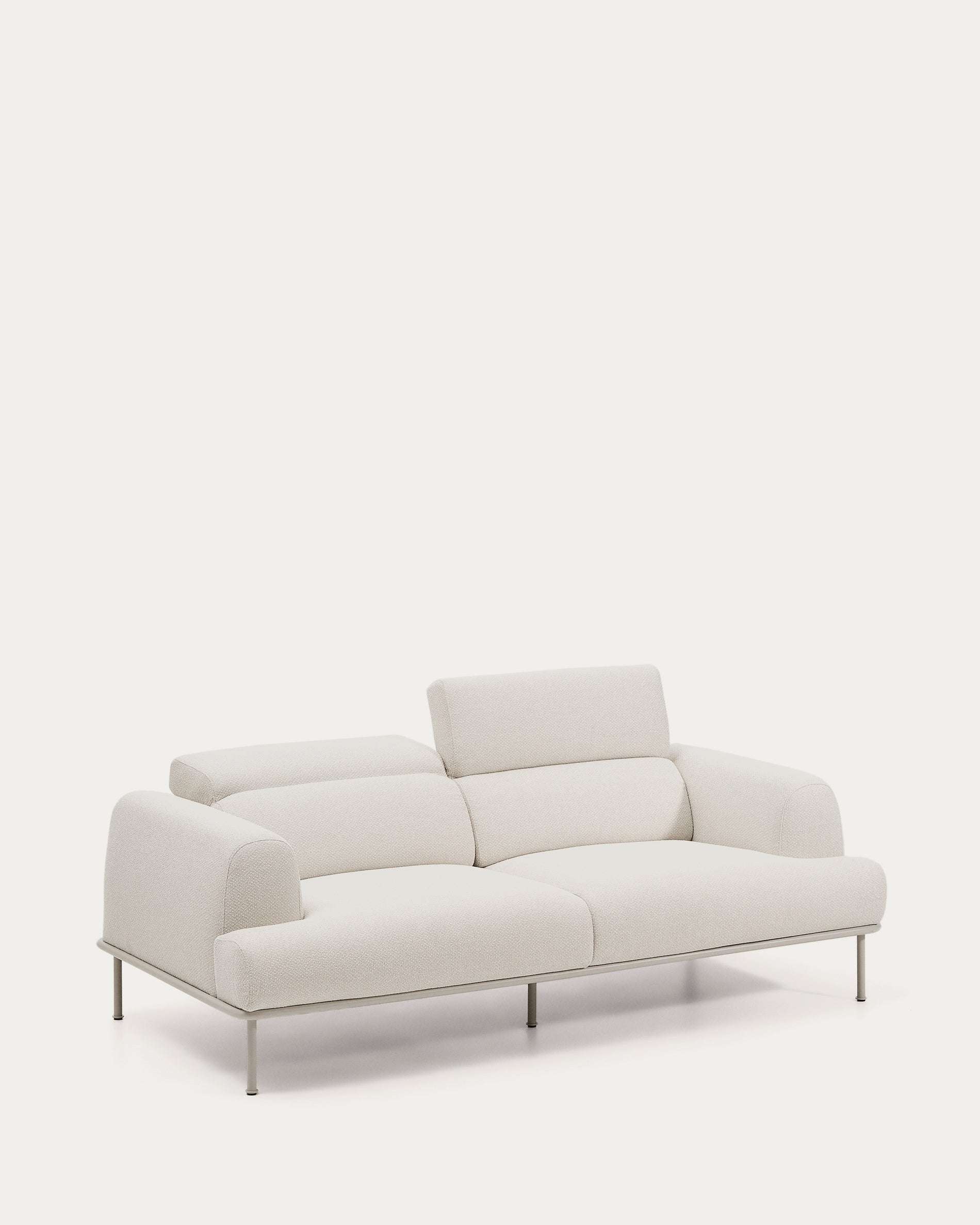 Aurum 3-seater sofa in ecru chenille with reclining headrest and matte beige metal base 234cm FSC Mix Credit - Product View