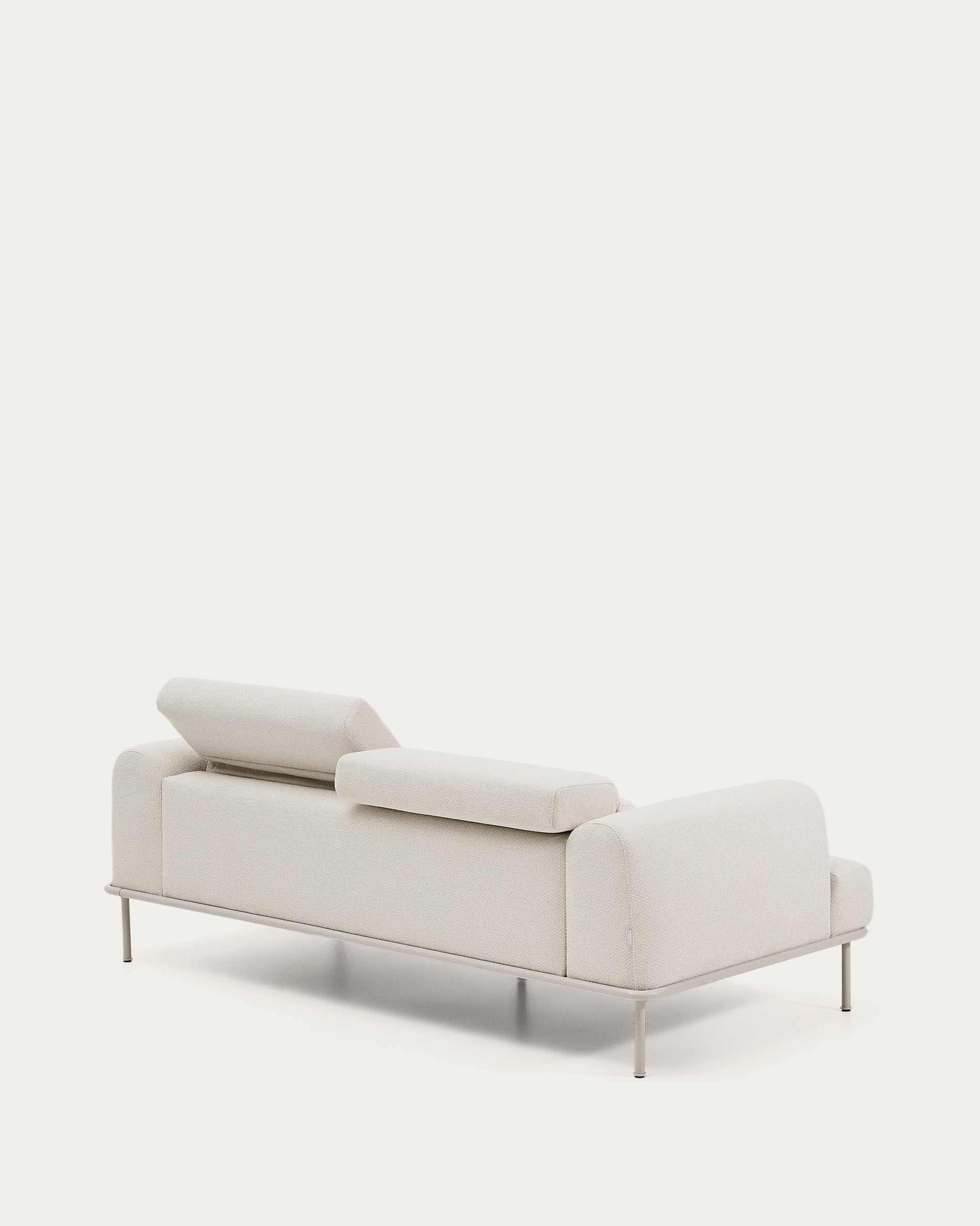 Aurum 3-seater sofa in ecru chenille with reclining headrest and matte beige metal base 234cm FSC Mix Credit - Product View