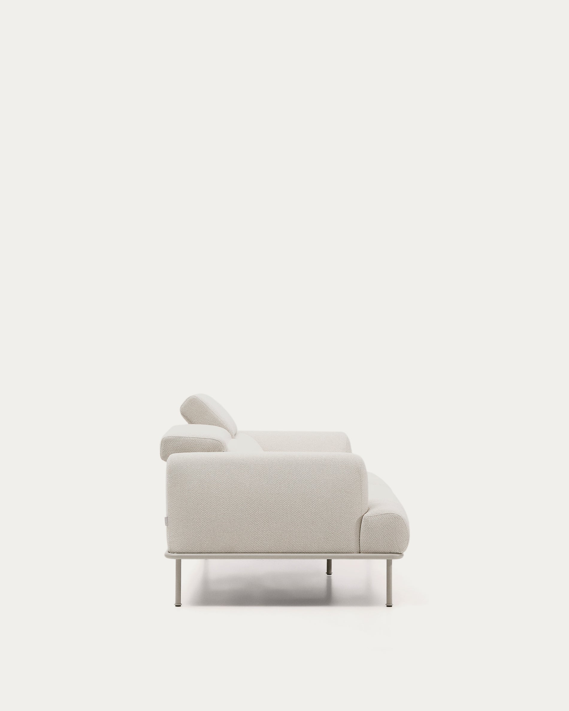 Aurum 3-seater sofa in ecru chenille with reclining headrest and matte beige metal base 234cm FSC Mix Credit - Product View