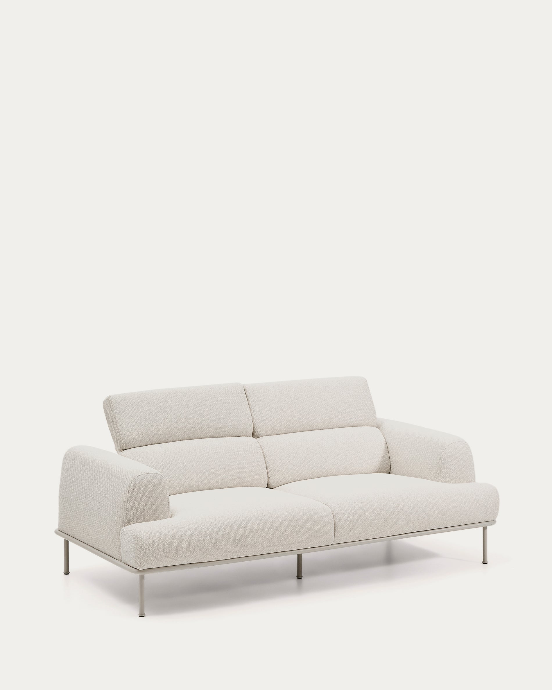 Aurum 3-seater sofa in ecru chenille with reclining headrest and matte beige metal base 234cm FSC Mix Credit - Product View