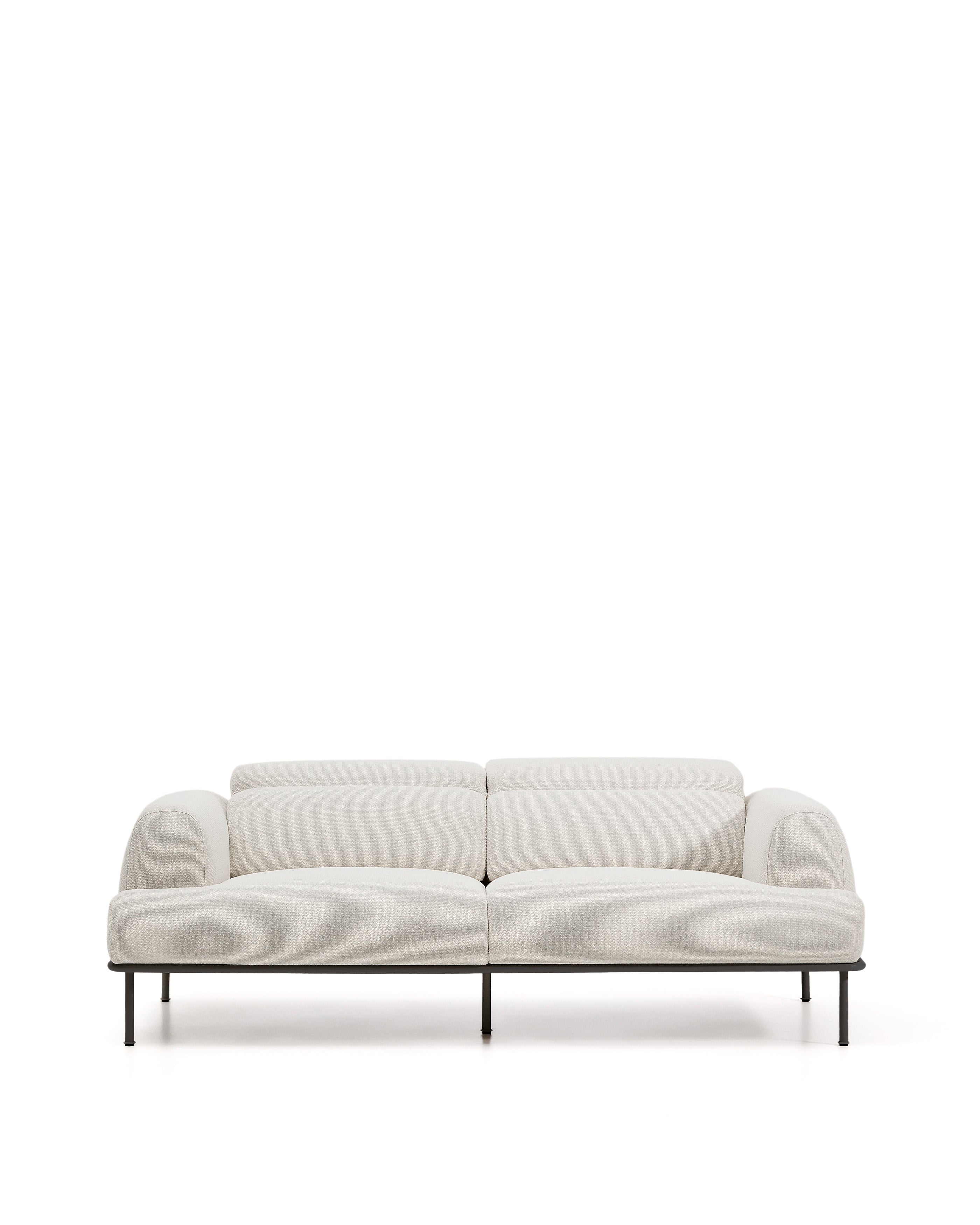 Aurum 3-seater sofa in ecru chenille with reclining headrest and matte grey metal base 234cm FSC Mix Credit - Product Image