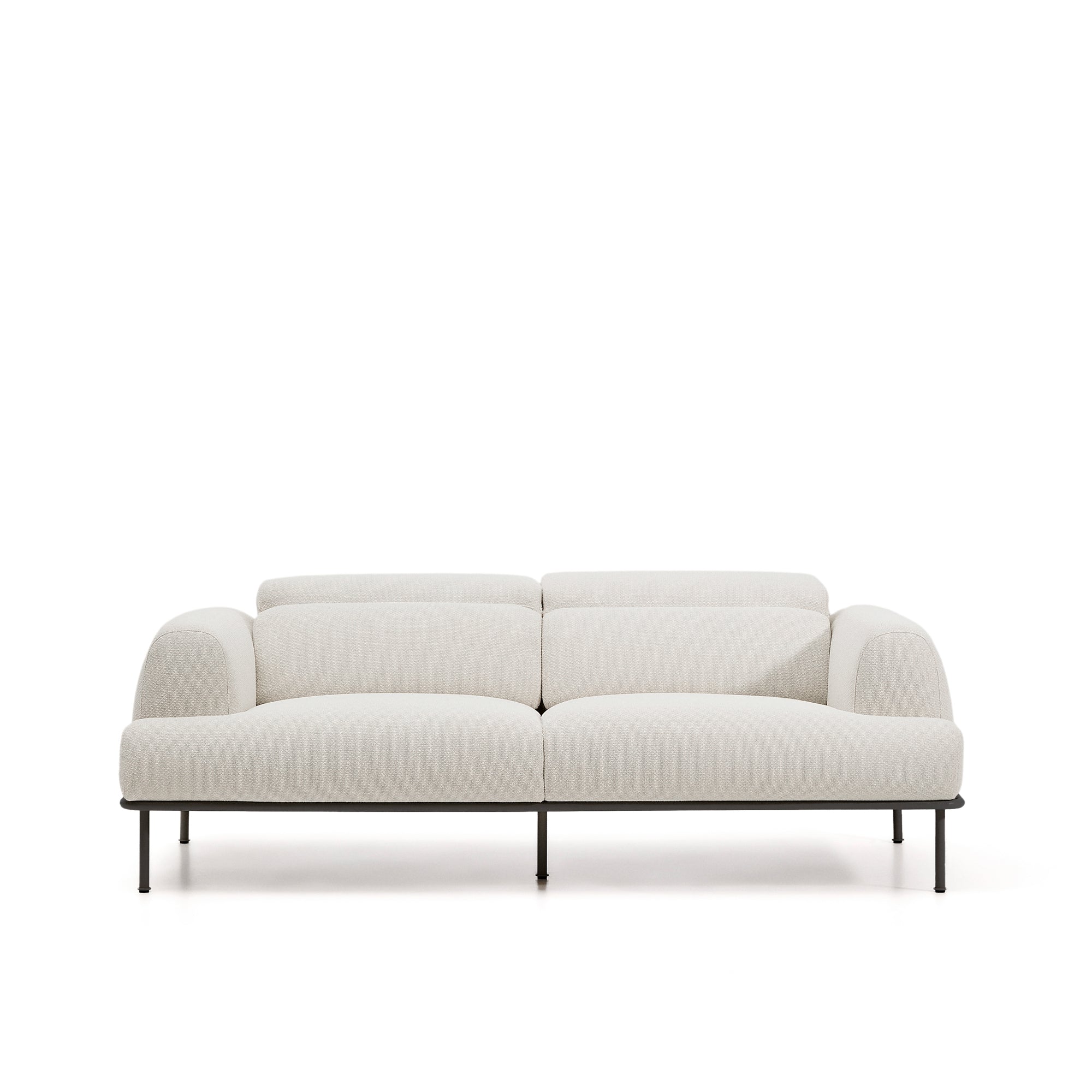 Aurum 3-seater sofa in ecru chenille with reclining headrest and matte grey metal base 234cm FSC Mix Credit - Product Image