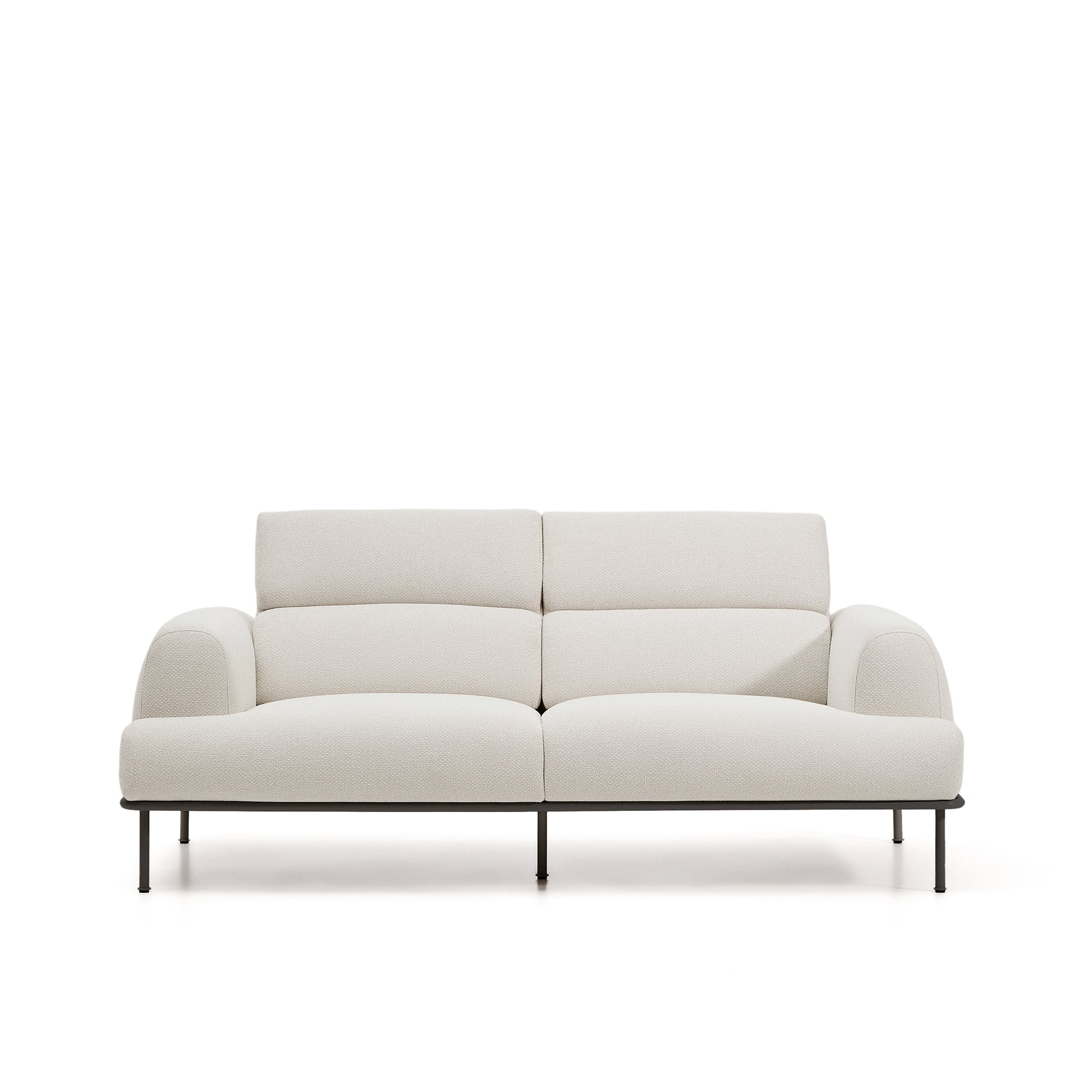 Aurum 3-seater sofa in ecru chenille with reclining headrest and matte grey metal base 234cm FSC Mix Credit - Product Image