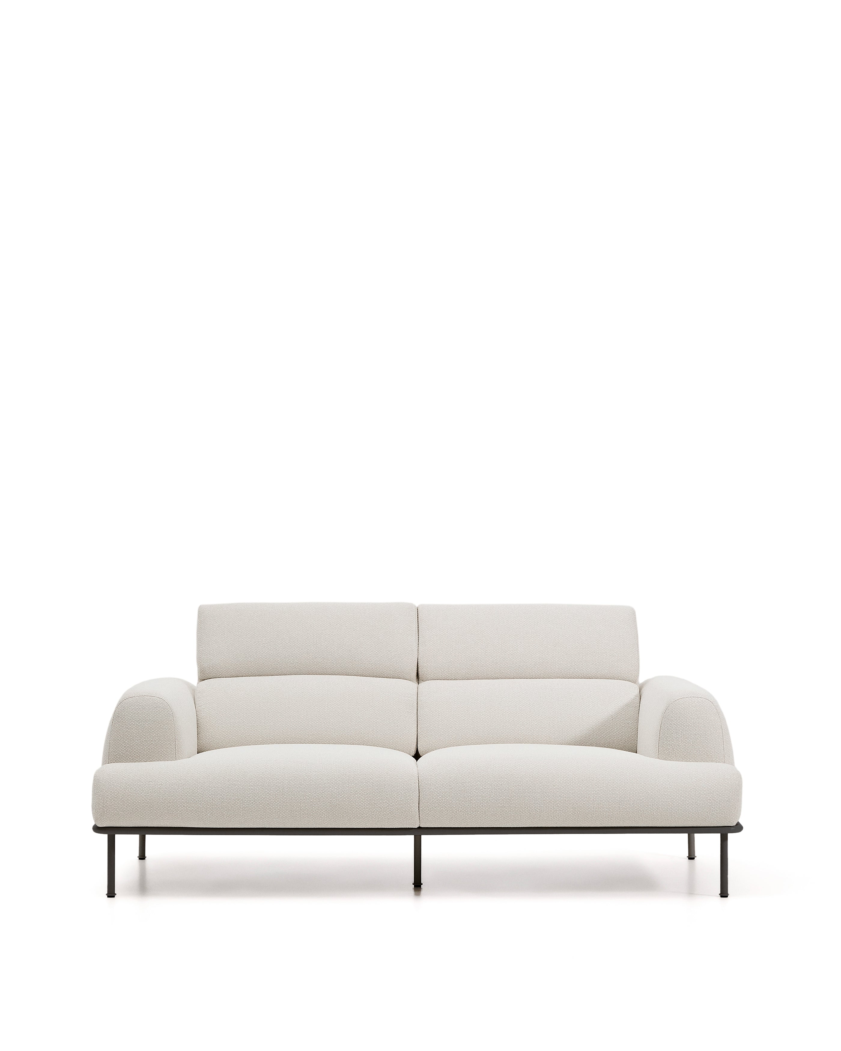 Aurum 3-seater sofa in ecru chenille with reclining headrest and matte grey metal base 234cm FSC Mix Credit - Product Image