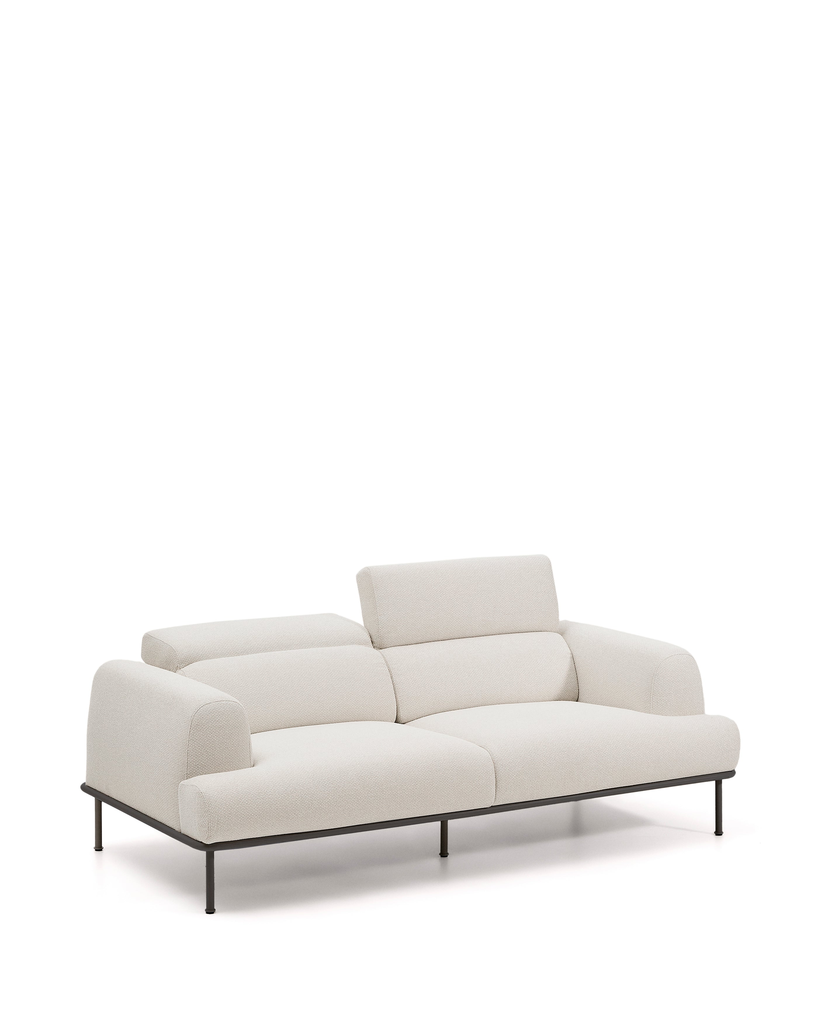 Aurum 3-seater sofa in ecru chenille with reclining headrest and matte grey metal base 234cm FSC Mix Credit - Product Image