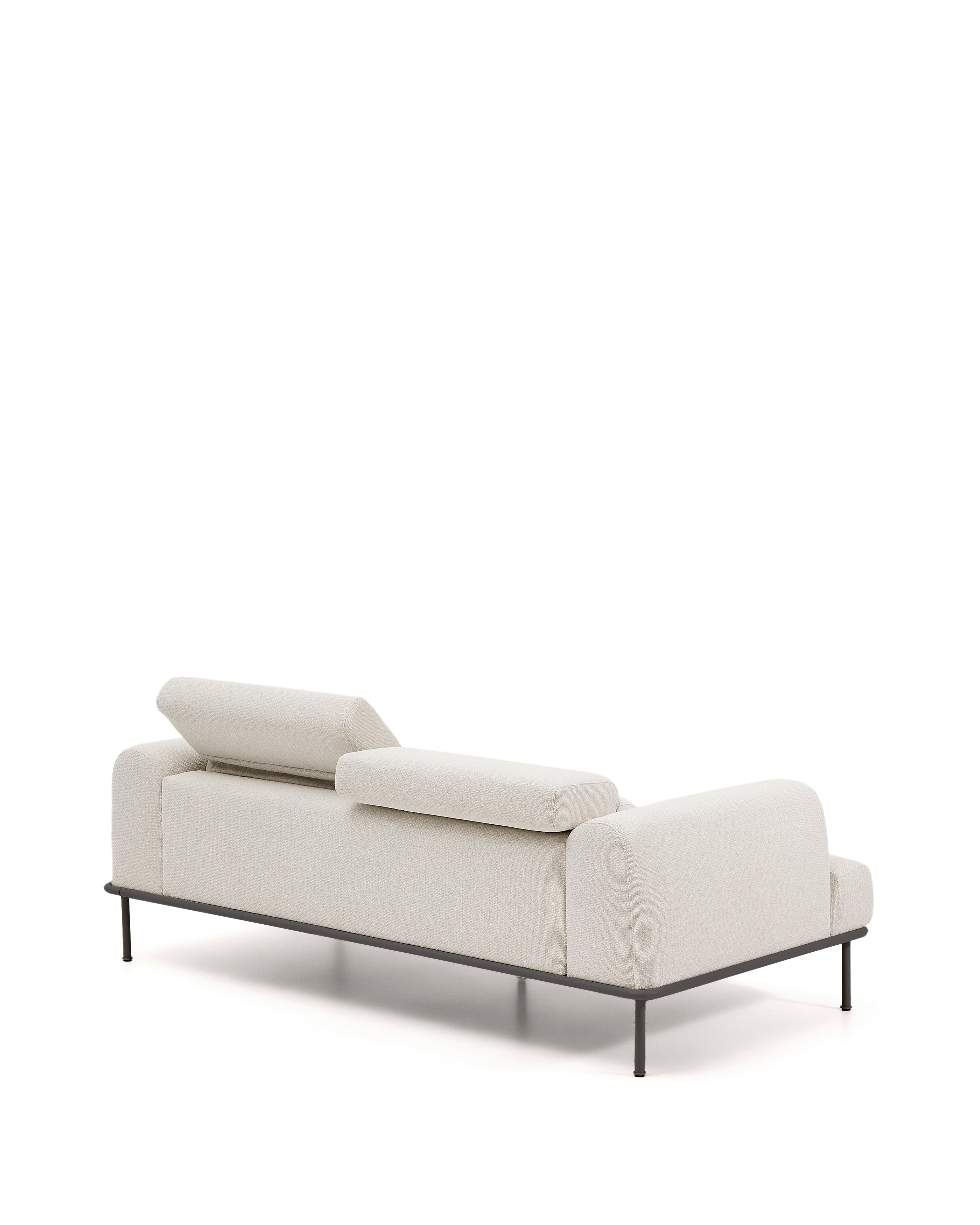 Aurum 3-seater sofa in ecru chenille with reclining headrest and matte grey metal base 234cm FSC Mix Credit - Product Image