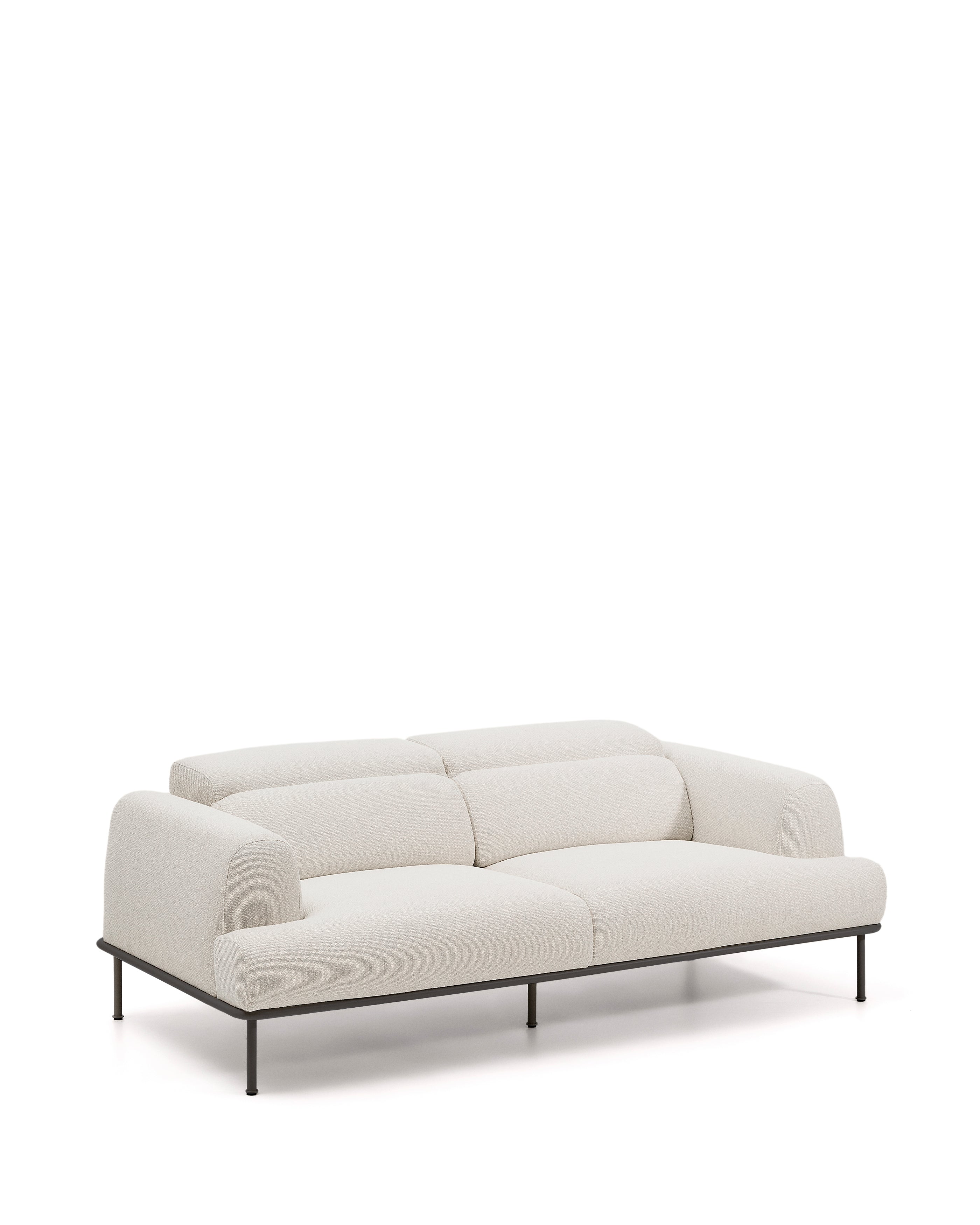 Aurum 3-seater sofa in ecru chenille with reclining headrest and matte grey metal base 234cm FSC Mix Credit - Product Image