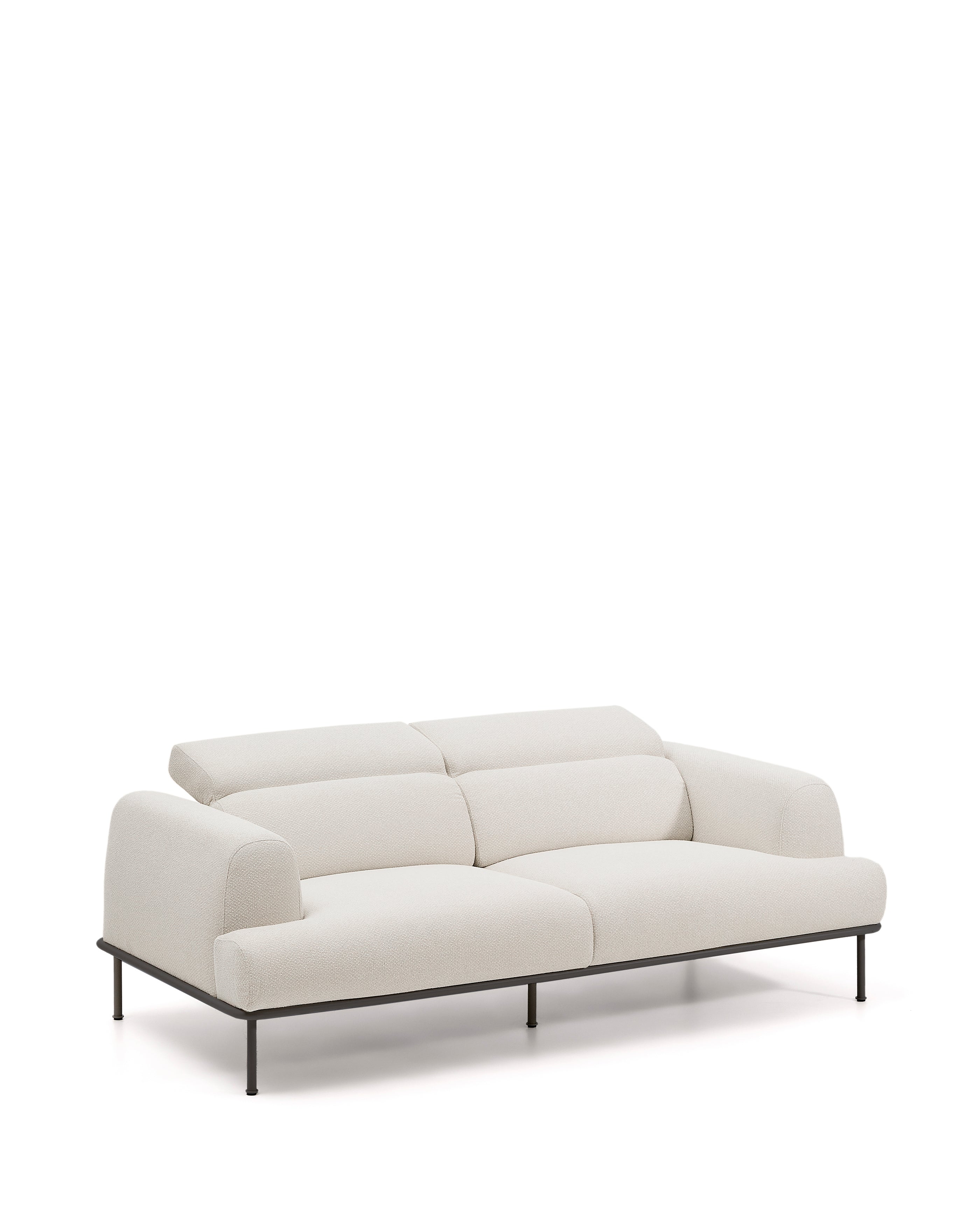 Aurum 3-seater sofa in ecru chenille with reclining headrest and matte grey metal base 234cm FSC Mix Credit - Product Image