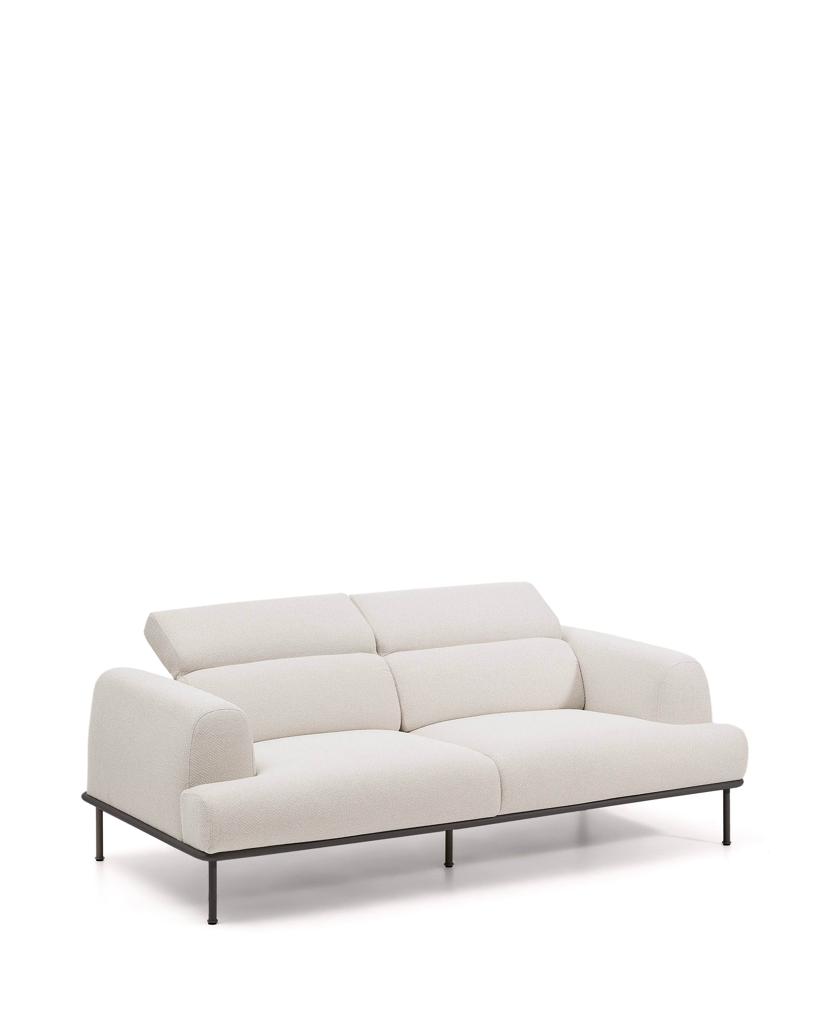 Aurum 3-seater sofa in ecru chenille with reclining headrest and matte grey metal base 234cm FSC Mix Credit - Product Image
