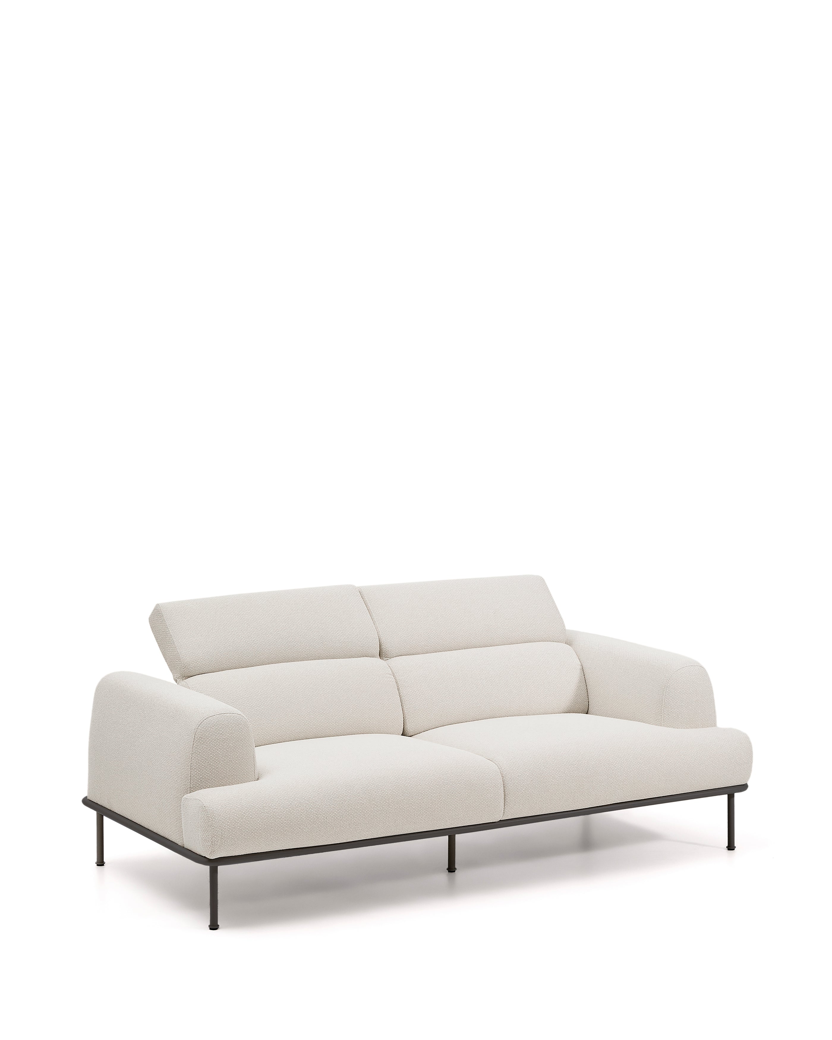 Aurum 3-seater sofa in ecru chenille with reclining headrest and matte grey metal base 234cm FSC Mix Credit - Product Image