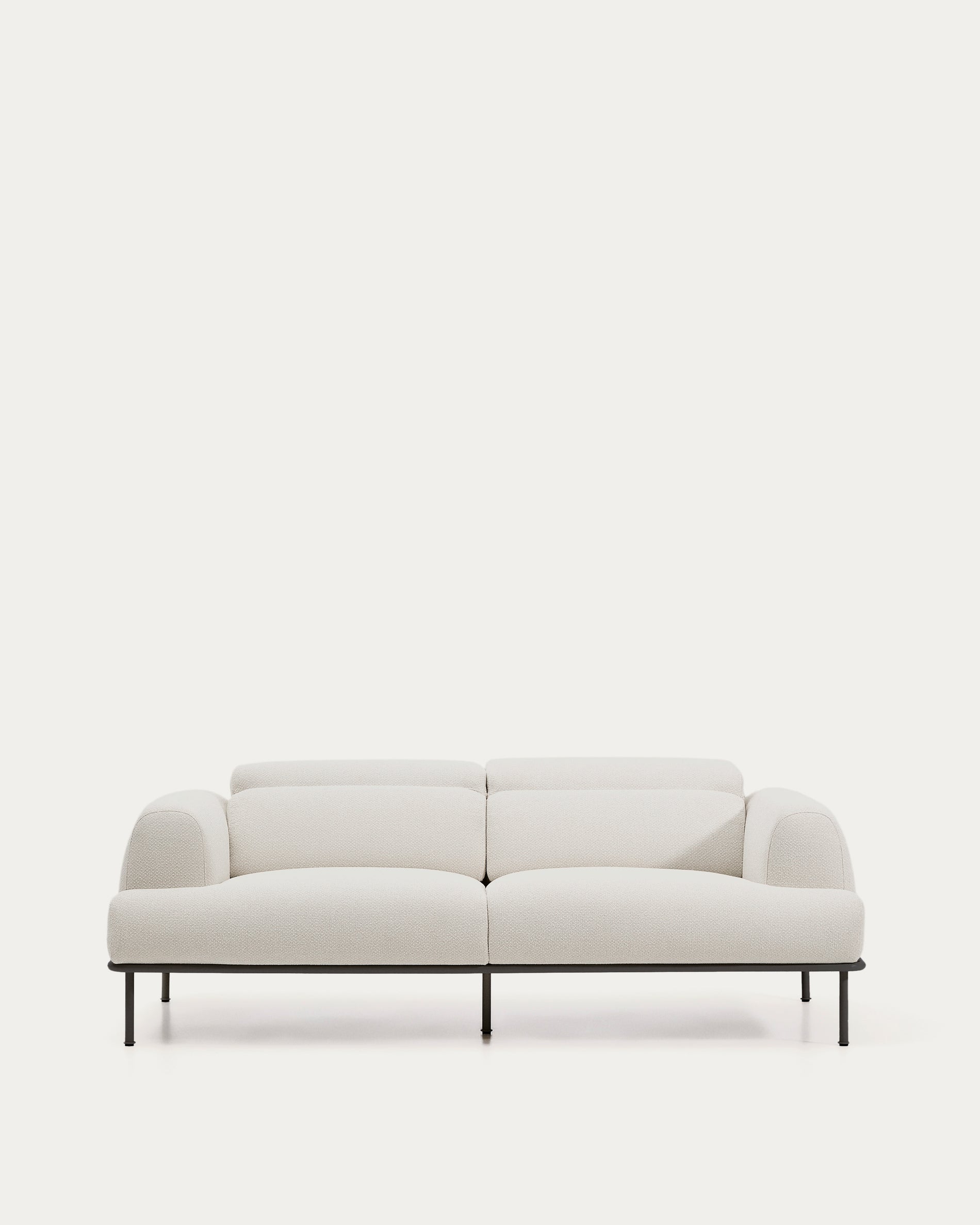 Aurum 3-seater sofa in ecru chenille with reclining headrest and matte grey metal base 234cm FSC Mix Credit - Product View